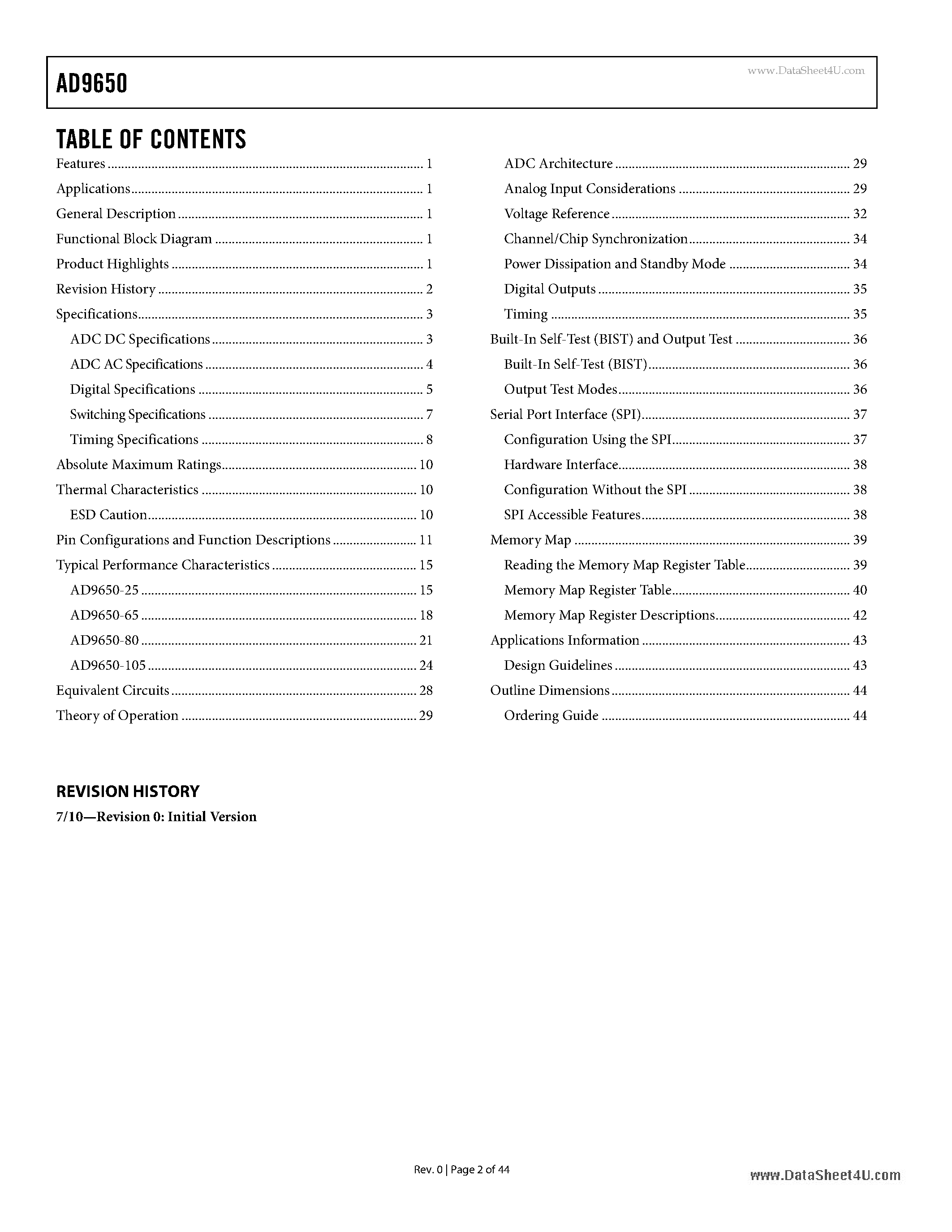 Datasheet AD9650 - 1.8 V Dual Analog-to-Digital Converter (ADC) page 2