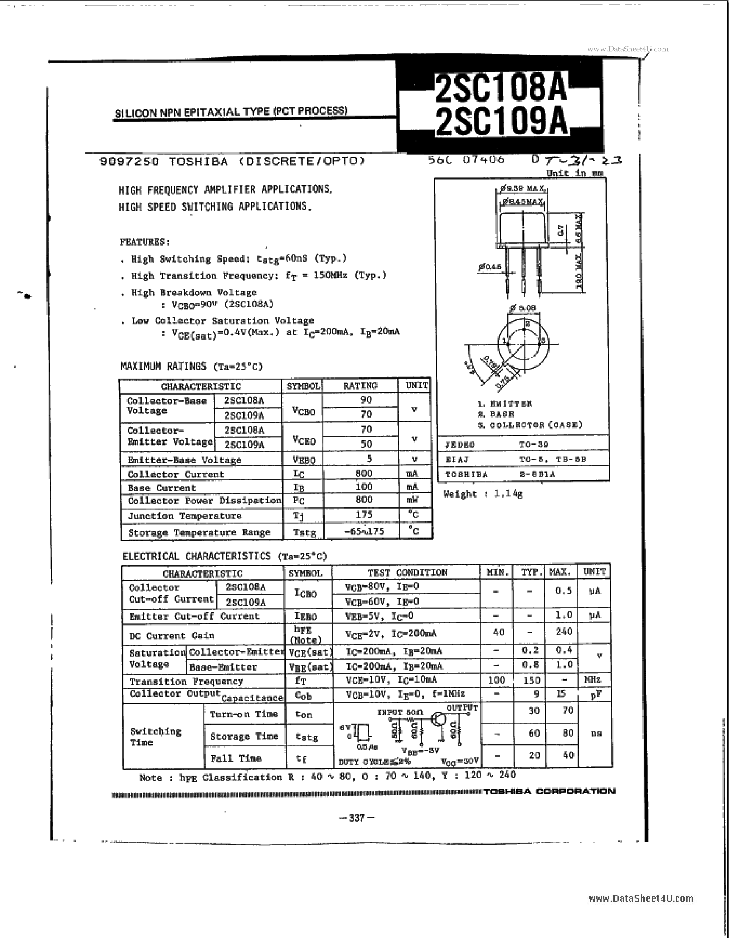 Datasheet C109A - Search -----> 2SC109A page 1