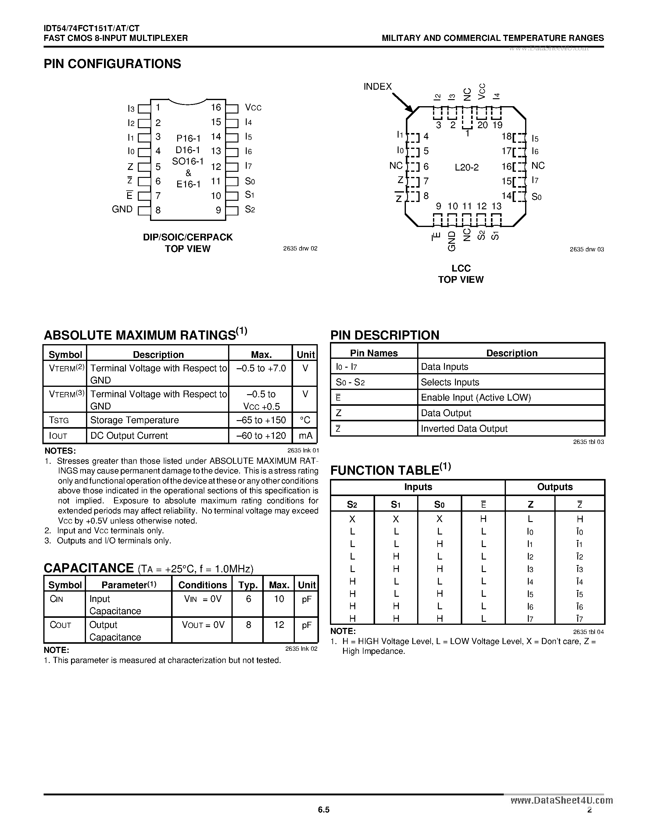 Datasheet 74FCT151AT - Search -----> IDT74FCT151AT page 2