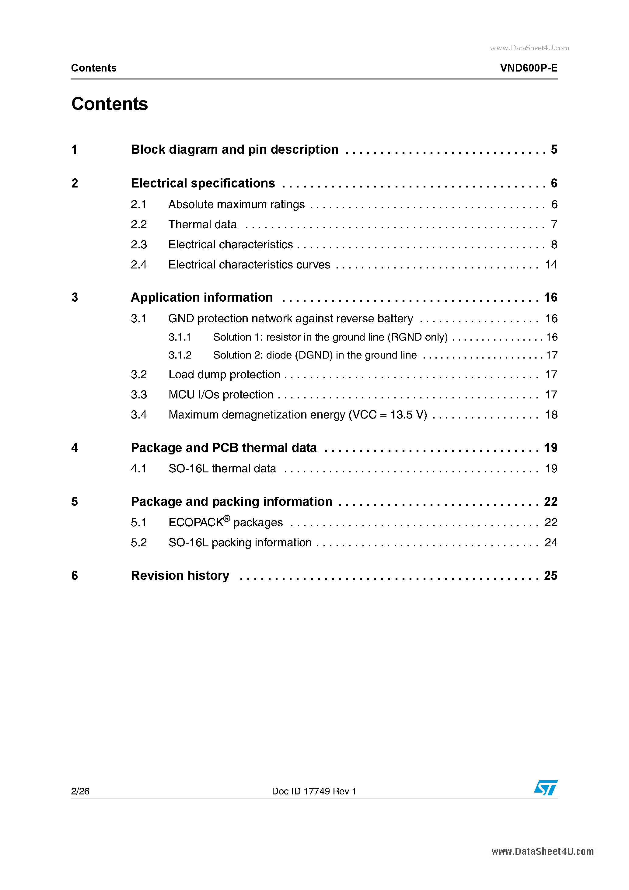 Datasheet VND600P-E - Double channel high-side solid state relay page 2