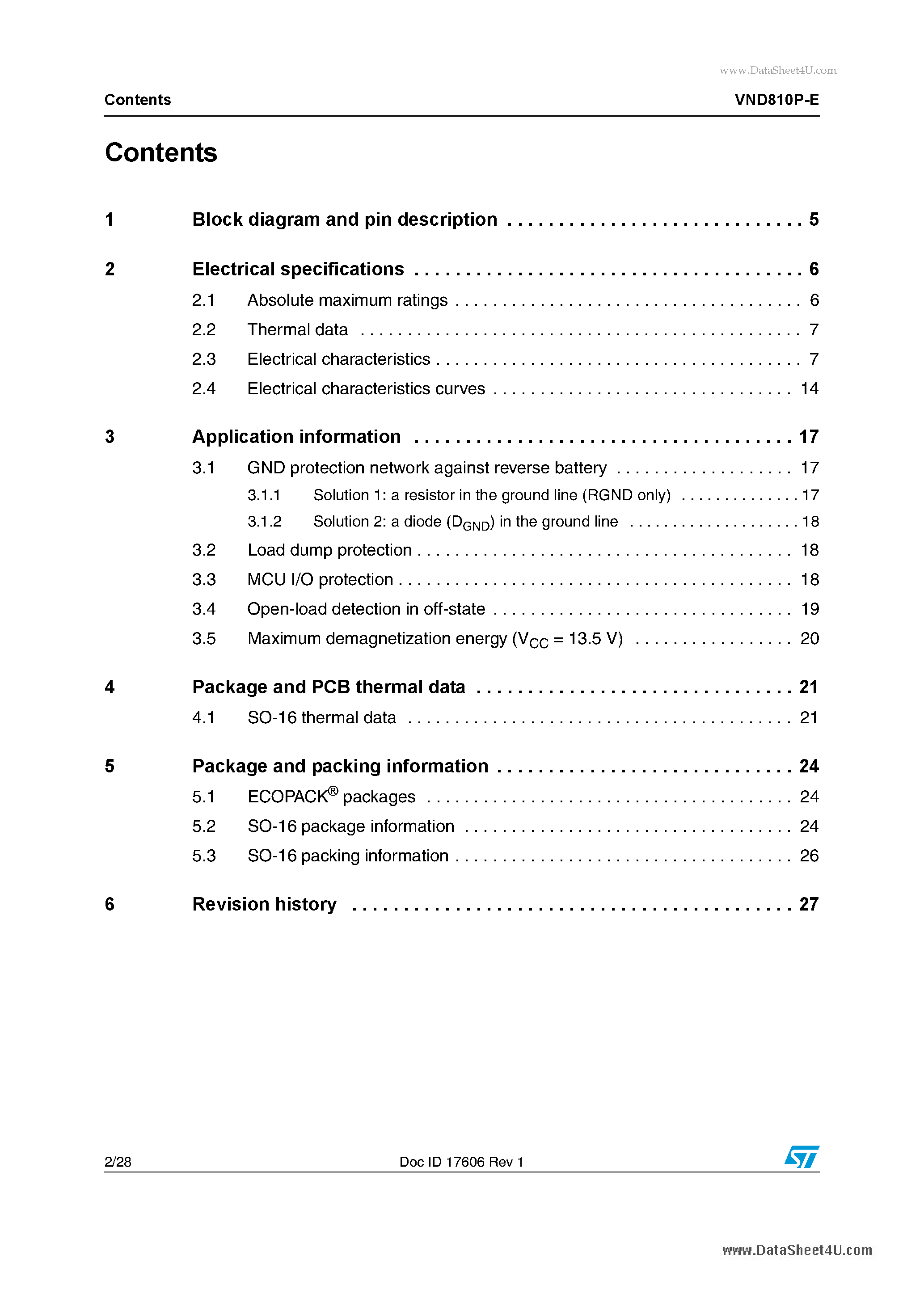 Datasheet VND810P-E - Double channel high-side driver page 2