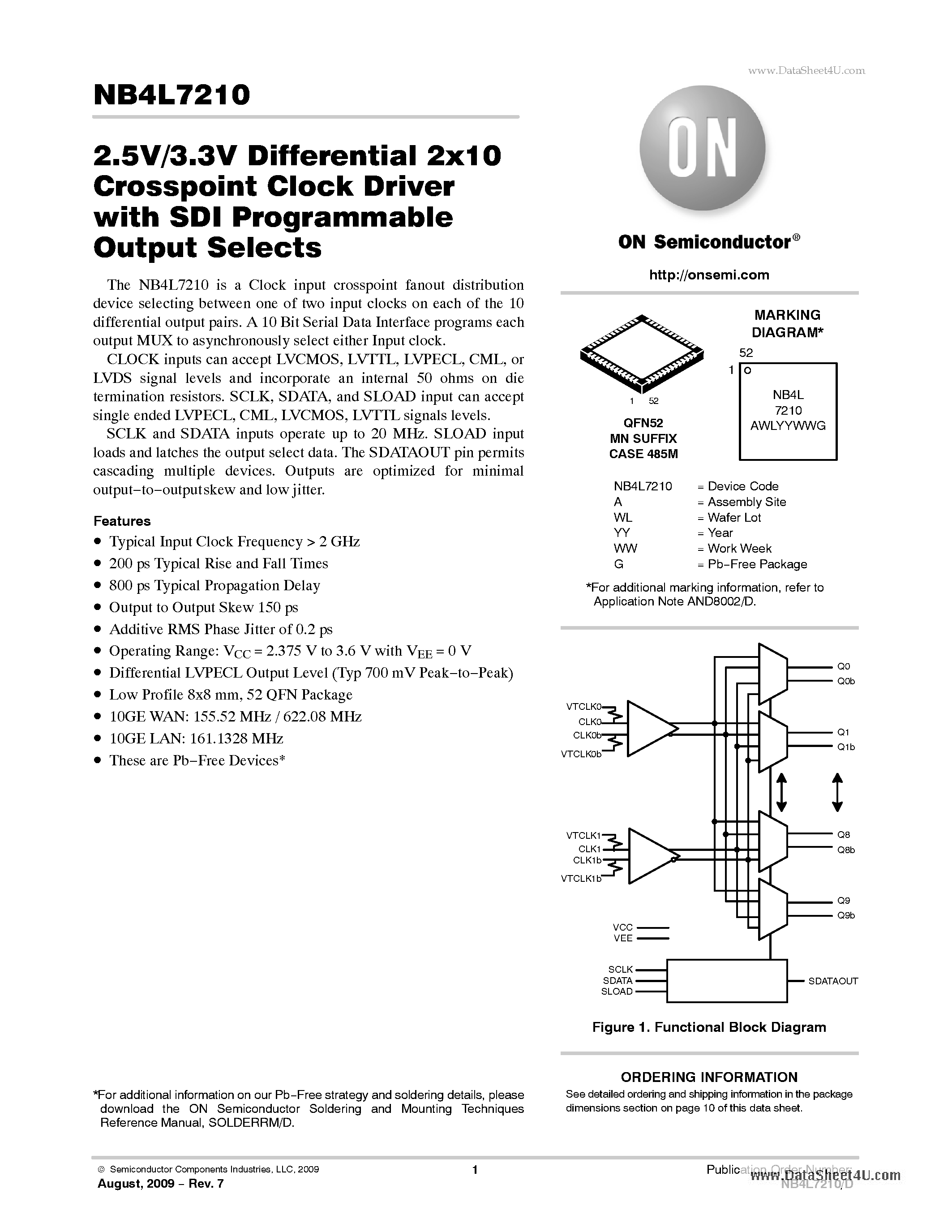 Даташит NB4L7210 - 2.5V/3.3V Differential 2x10 Crosspoint Clock Driver страница 1