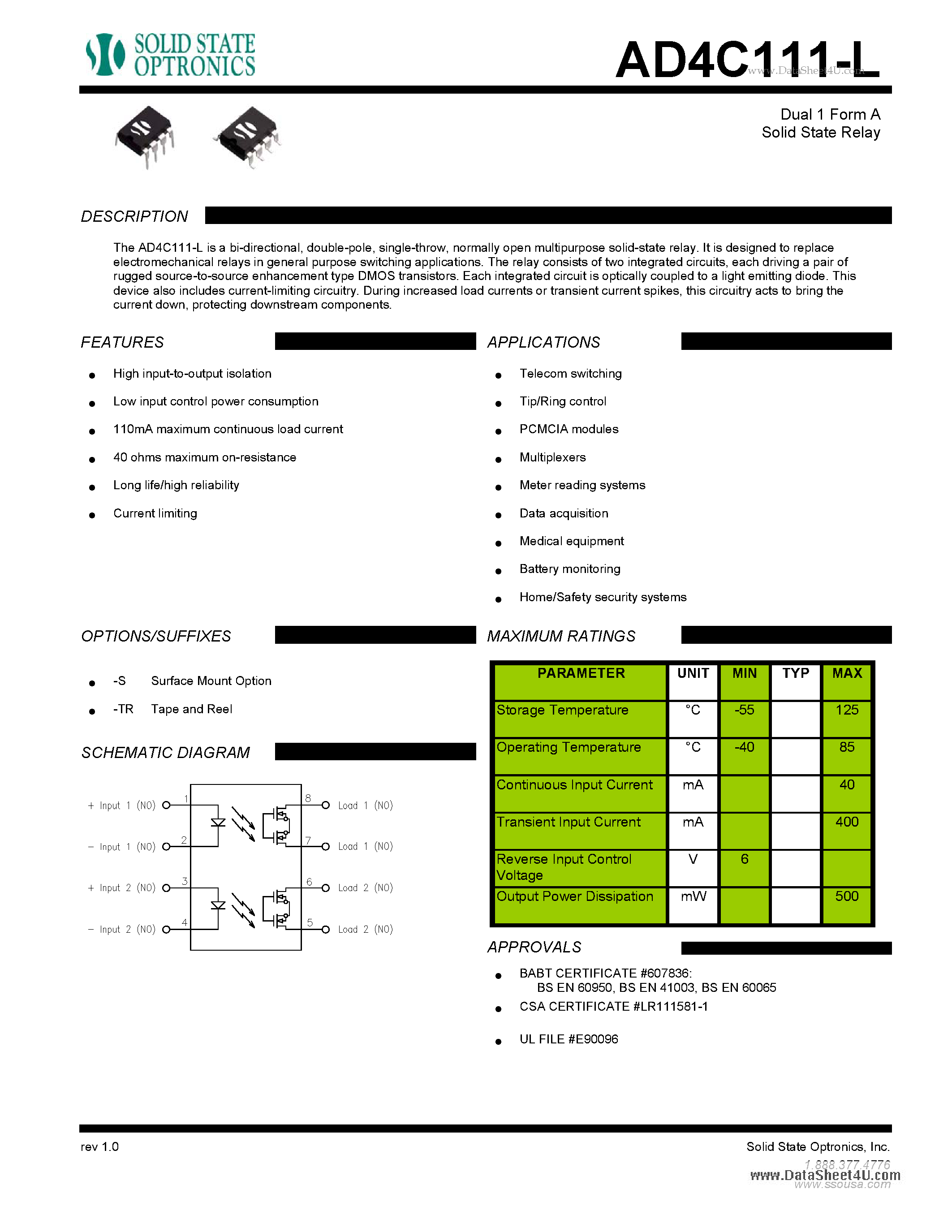 Datasheet AD4C111-L - Solid State Relay page 1