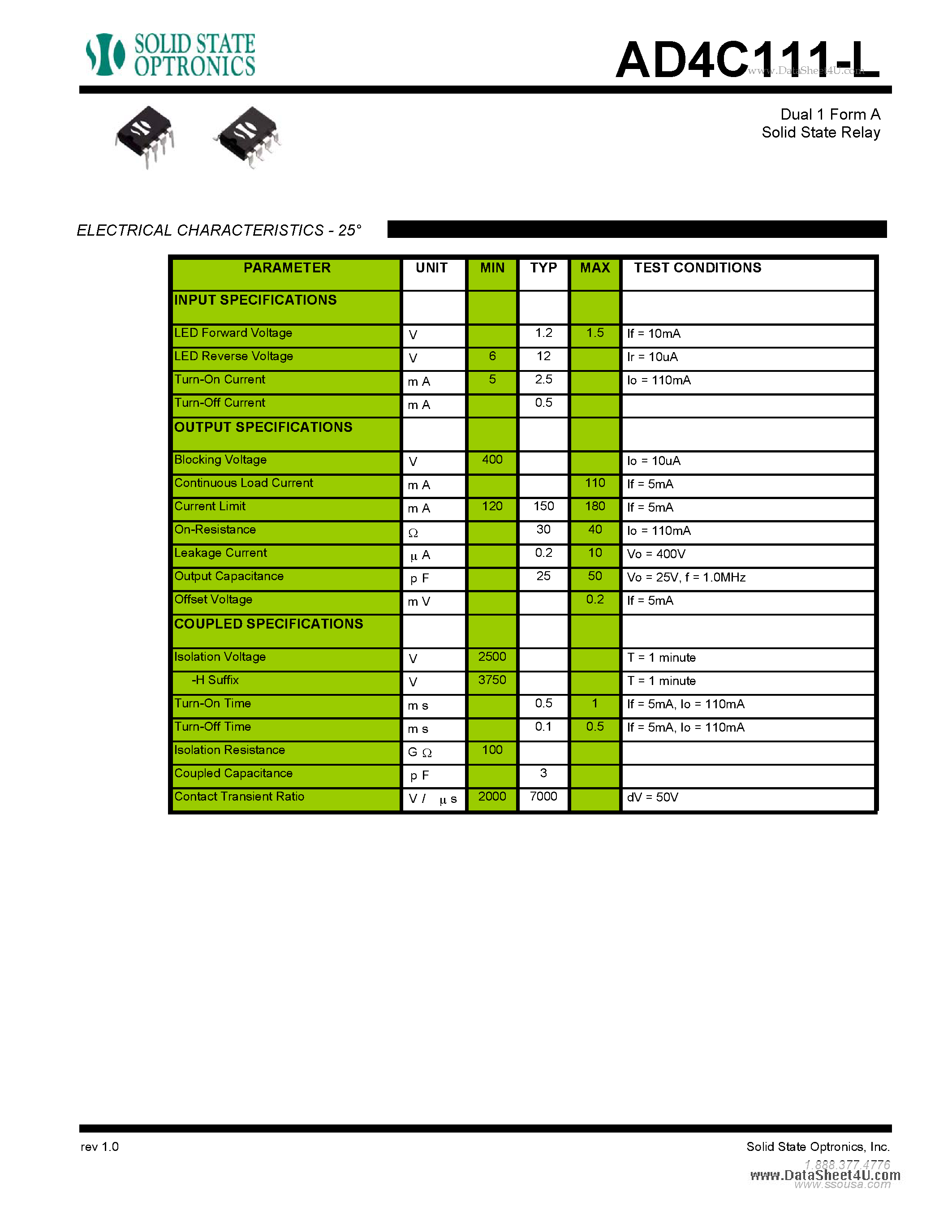 Datasheet AD4C111-L - Solid State Relay page 2