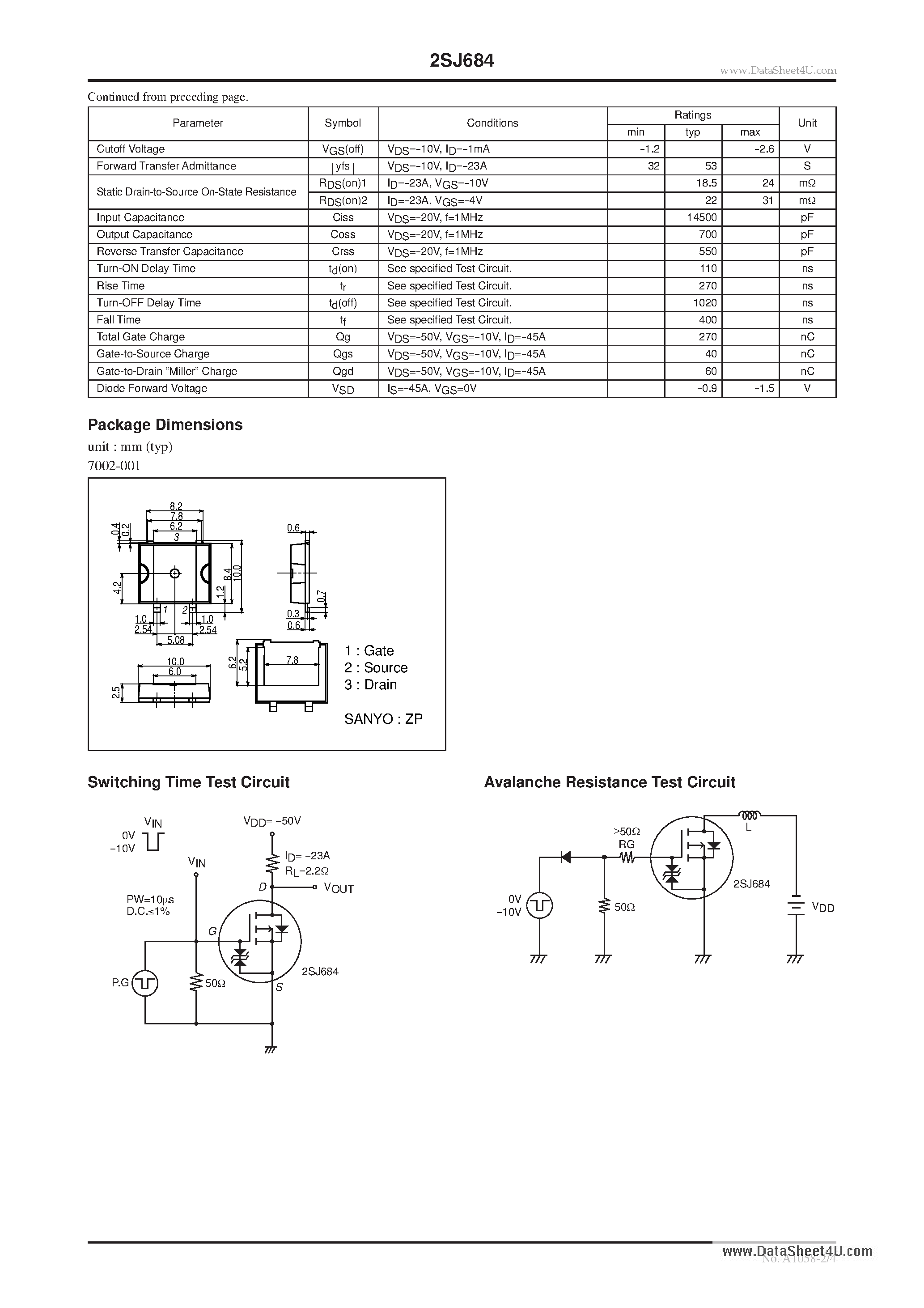 Datasheet 2SJ684 - P-Channel Silicon MOSFET General-Purpose Switching Device Applications page 2