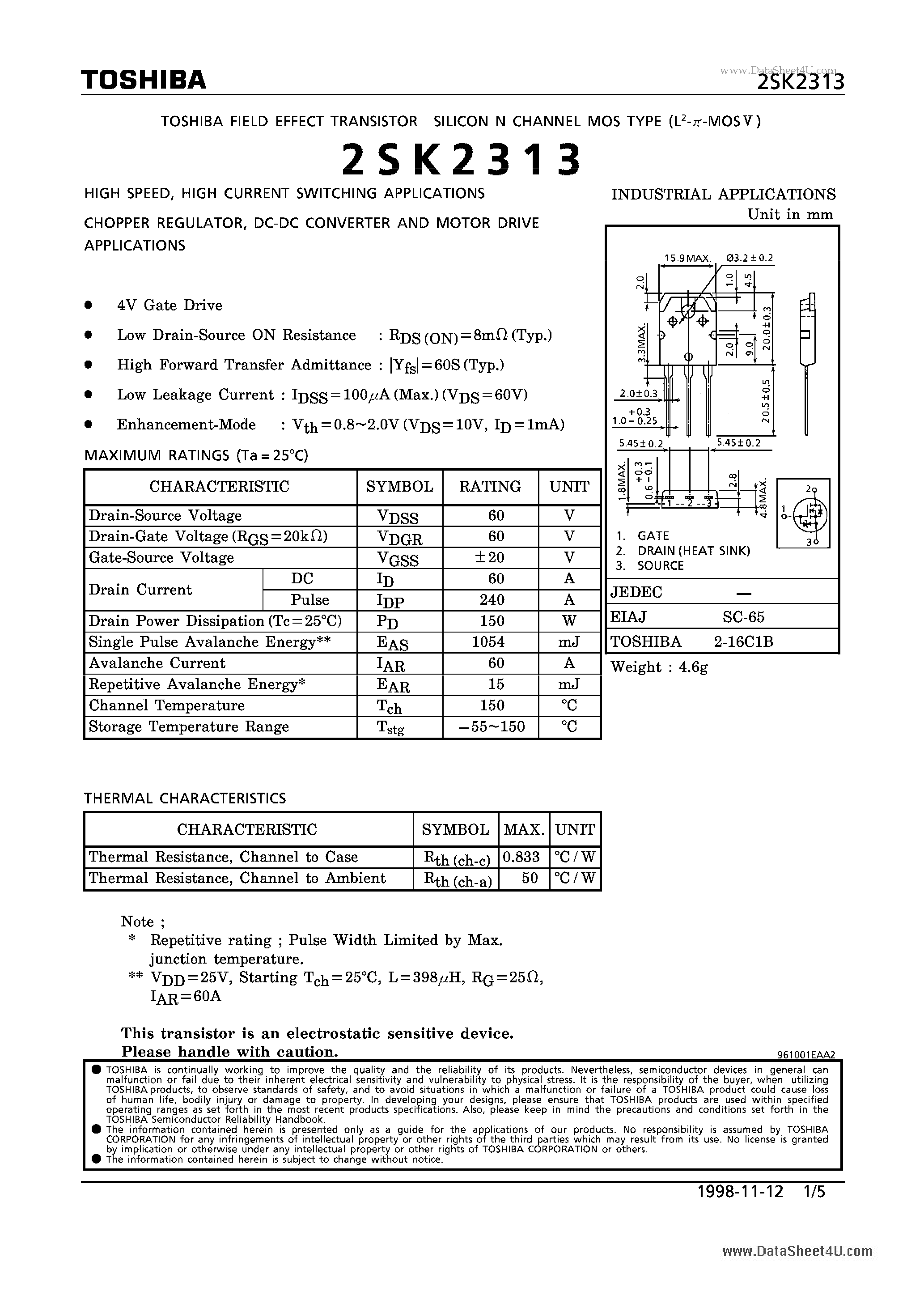 Datasheet K2313 - Search -----> 2SK2313 page 1