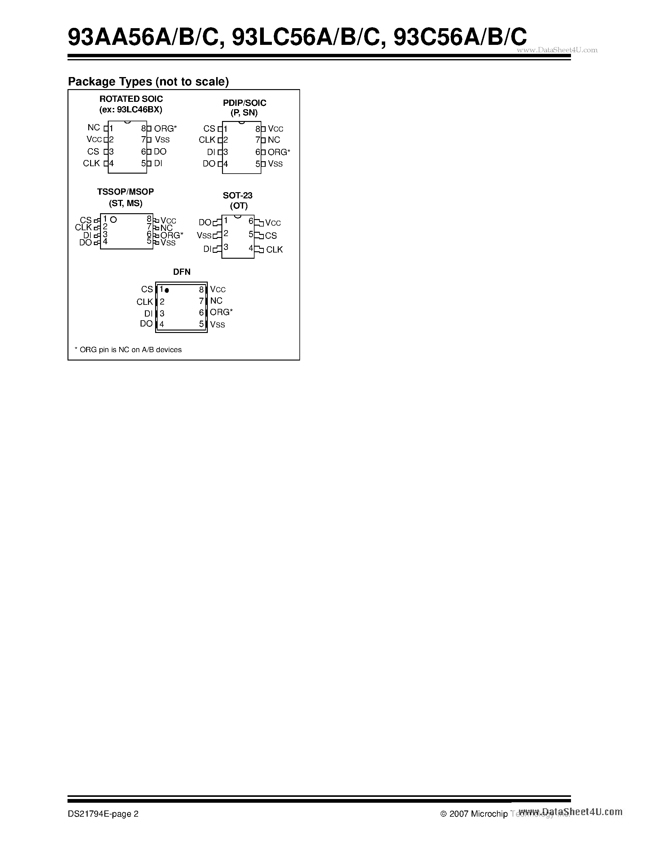 Datasheet 93AA56A - (93AA56A/B/C) 2K Microwire Compatible Serial EEPROM page 2