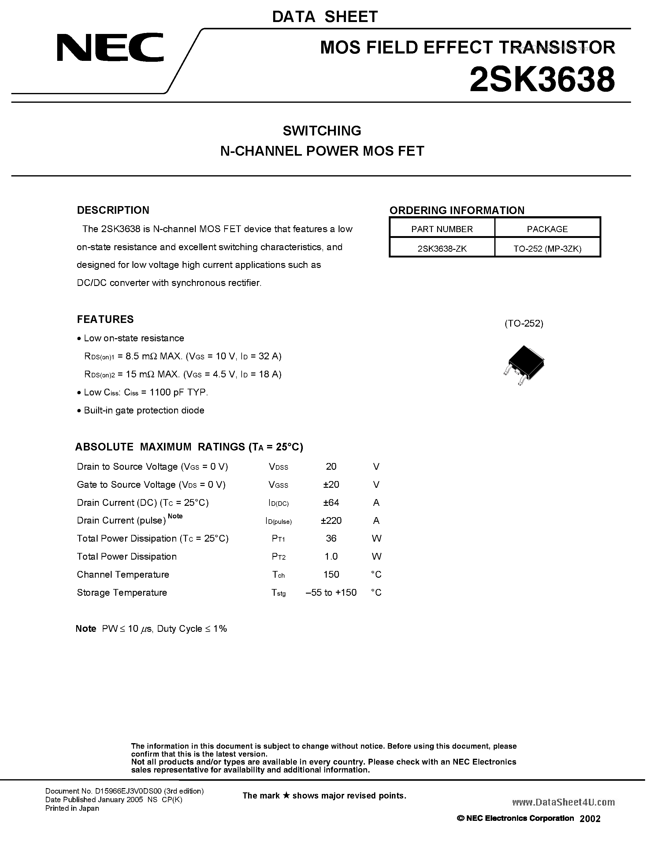 Datasheet K3638 - Search -----> 2SK3638 page 1