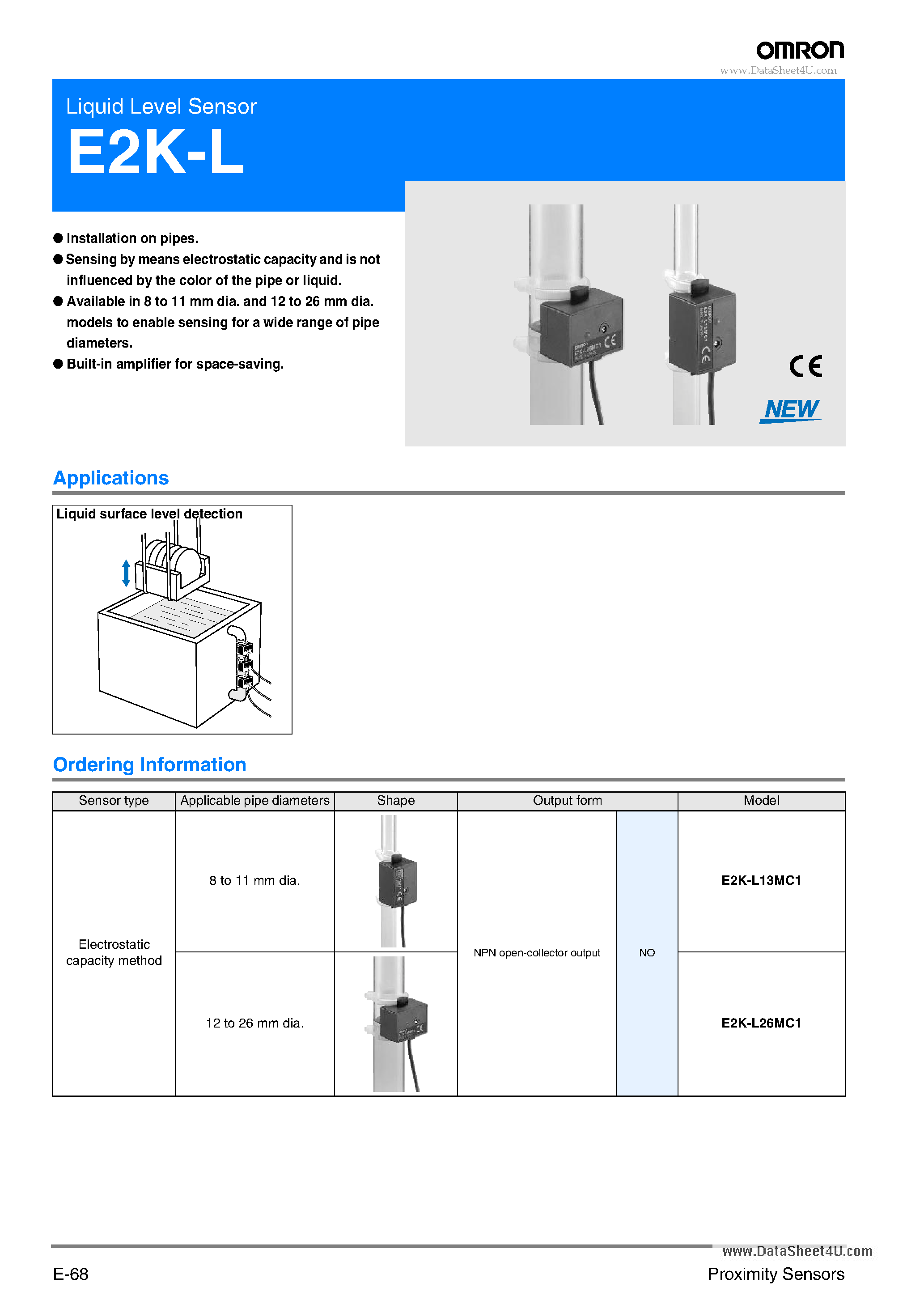 Datasheet E2K-L - Liquid Level Sensor page 1