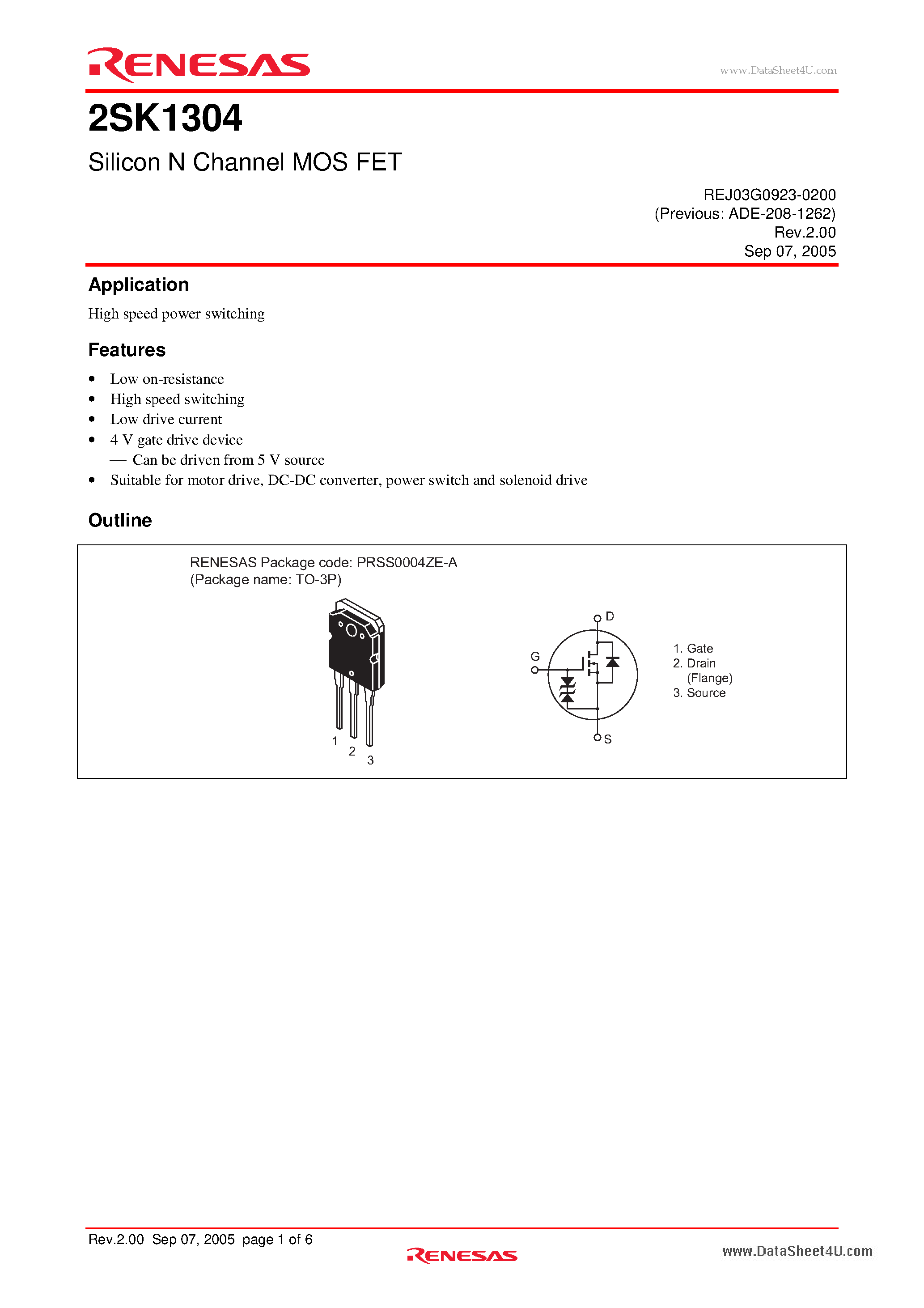 Datasheet K1304 - Search -----> 2SK1304 page 1