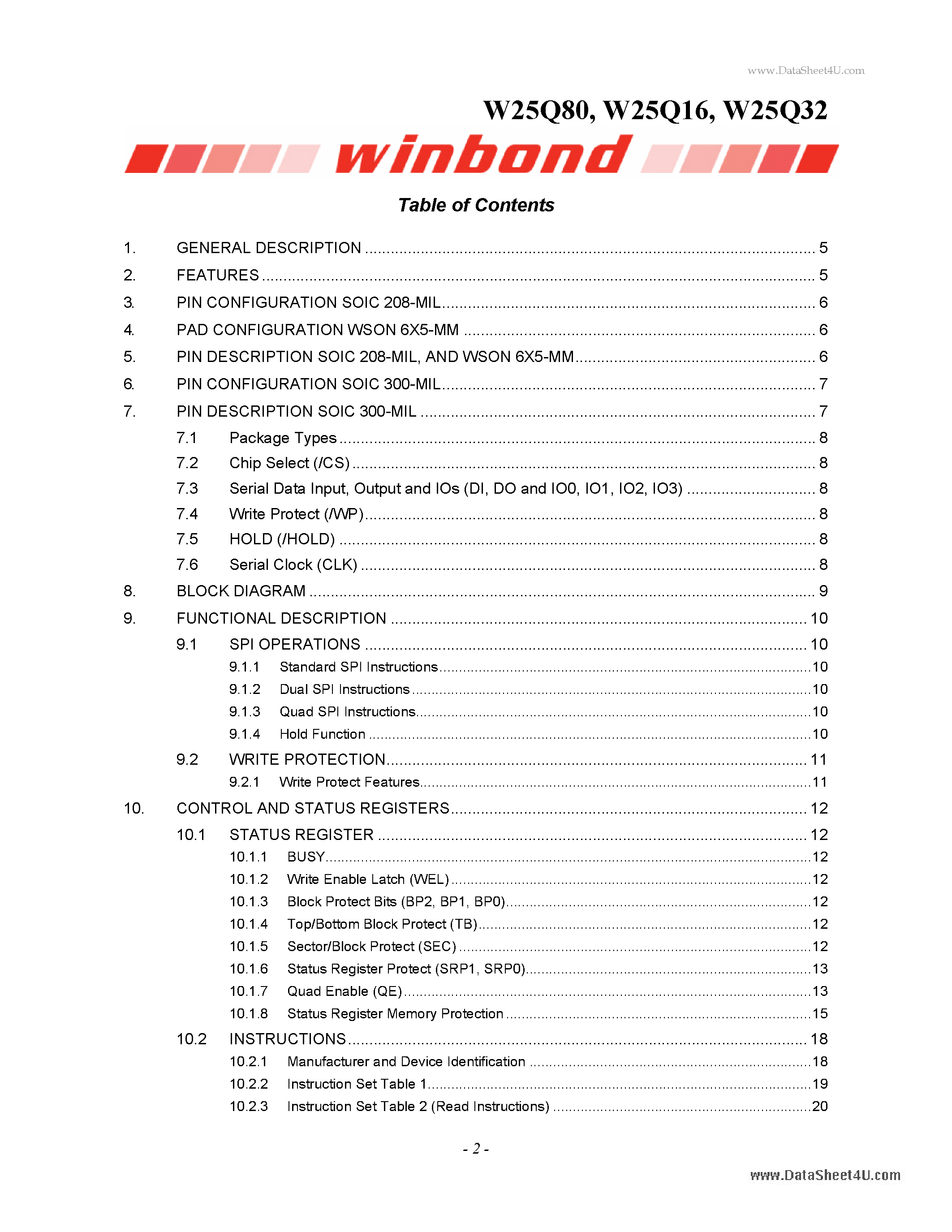 Даташит на микросхему W25Q16 страница 2 Даташит W25Q16 - (W25Qxx) FLASH MEMORY страница 2