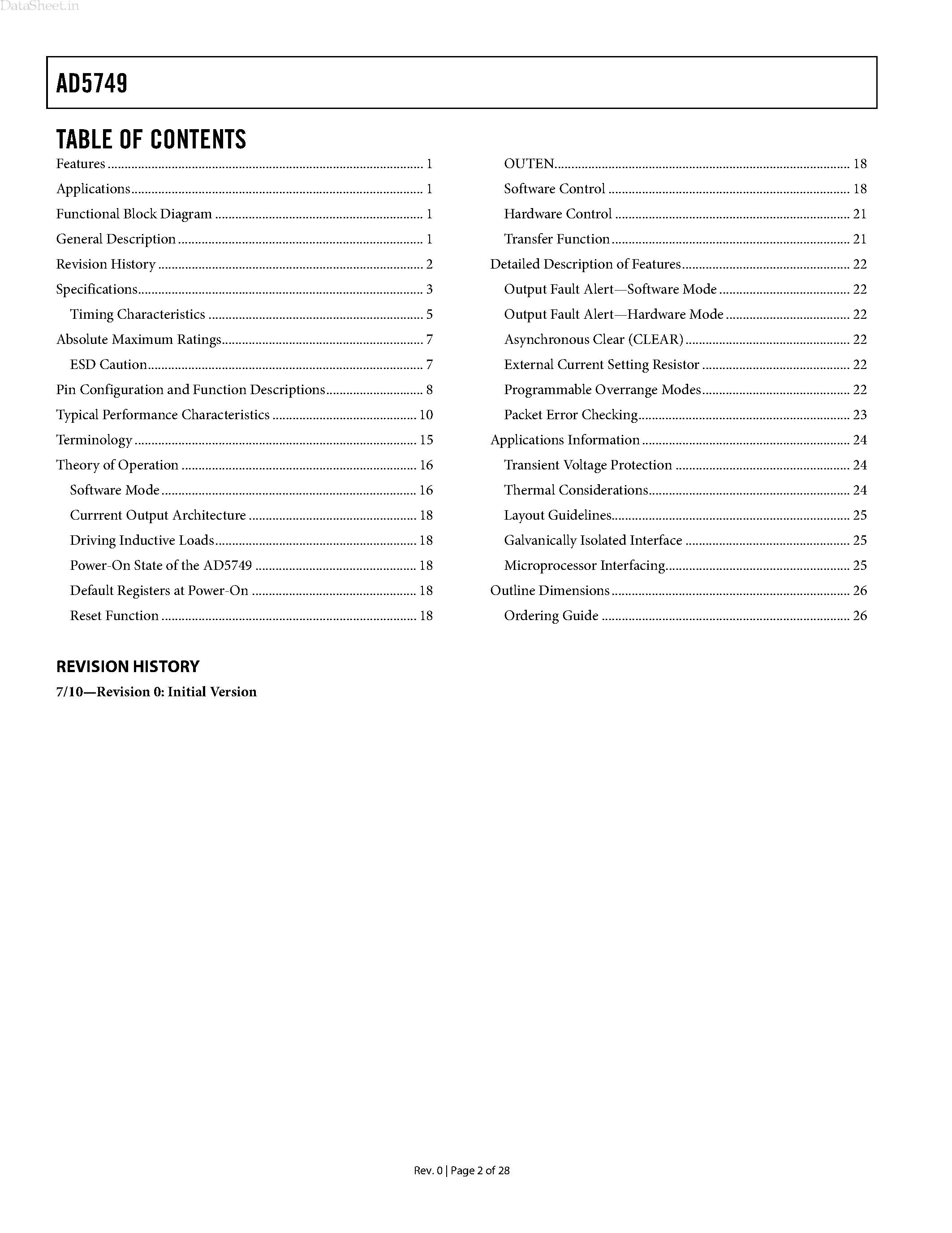 Datasheet AD5749 - Industrial Current Out Drive page 2