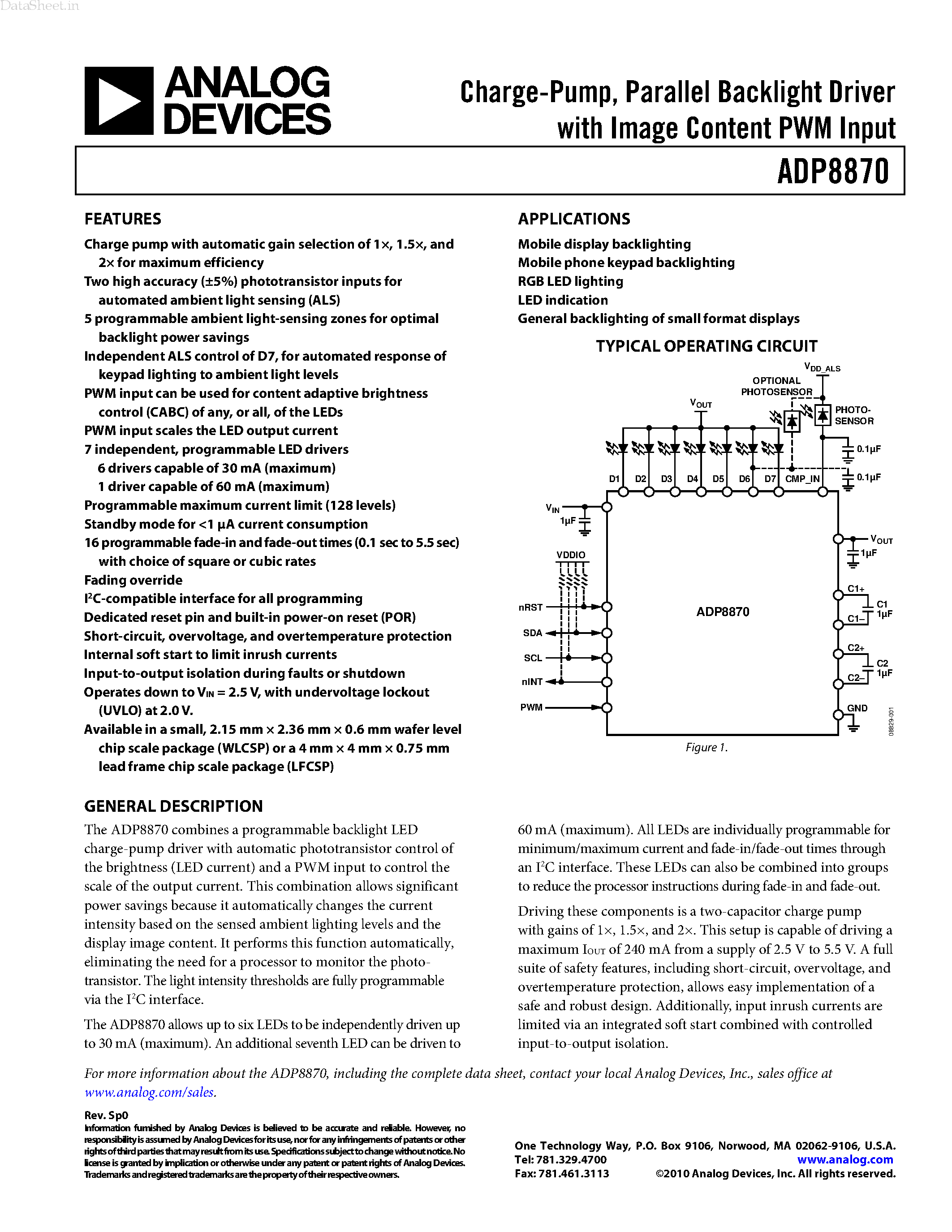 Datasheet ADP8870 - Parallel Backlight Driver page 1