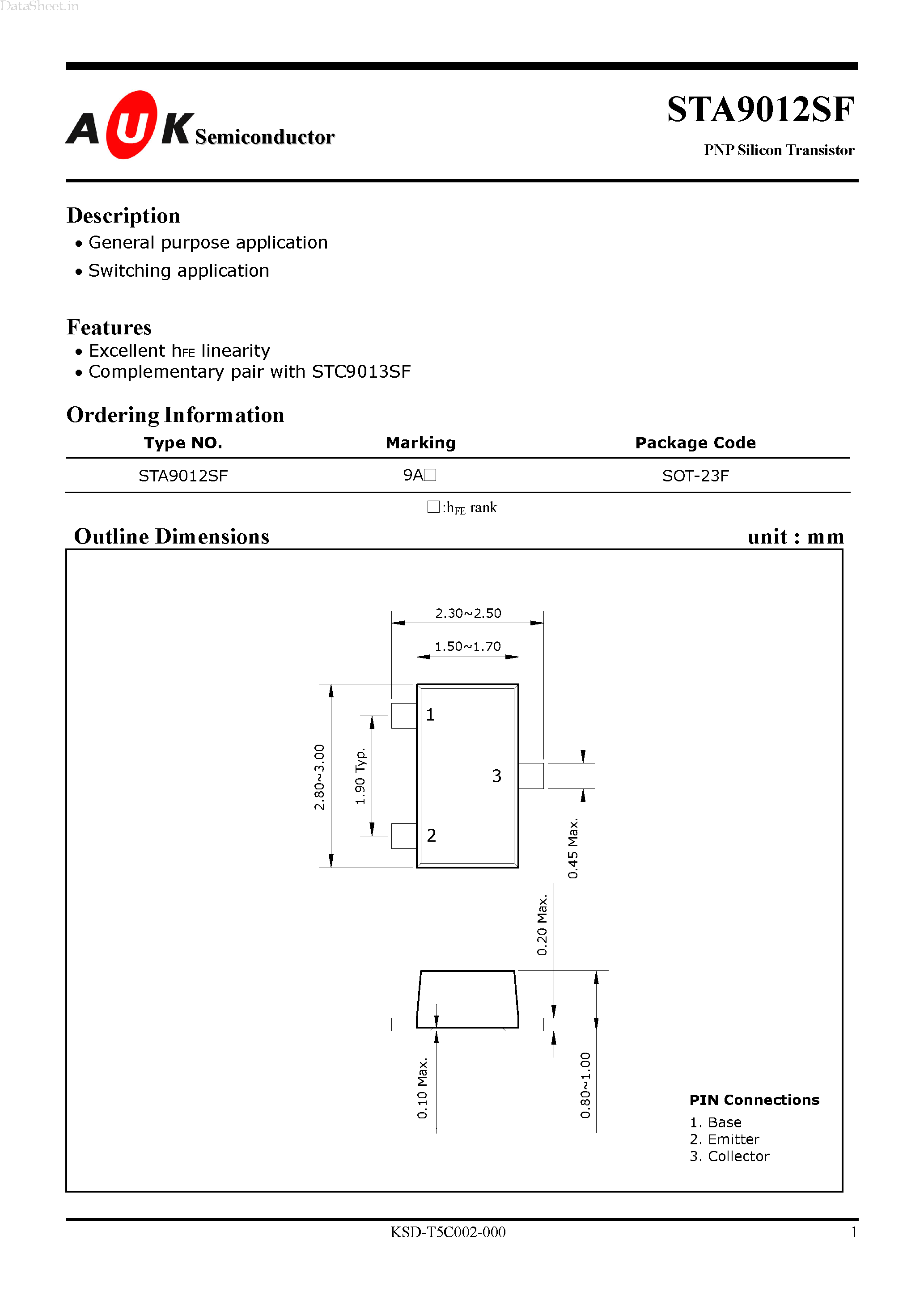 Даташит STA9012SF - PNP Silicon Transistor страница 1