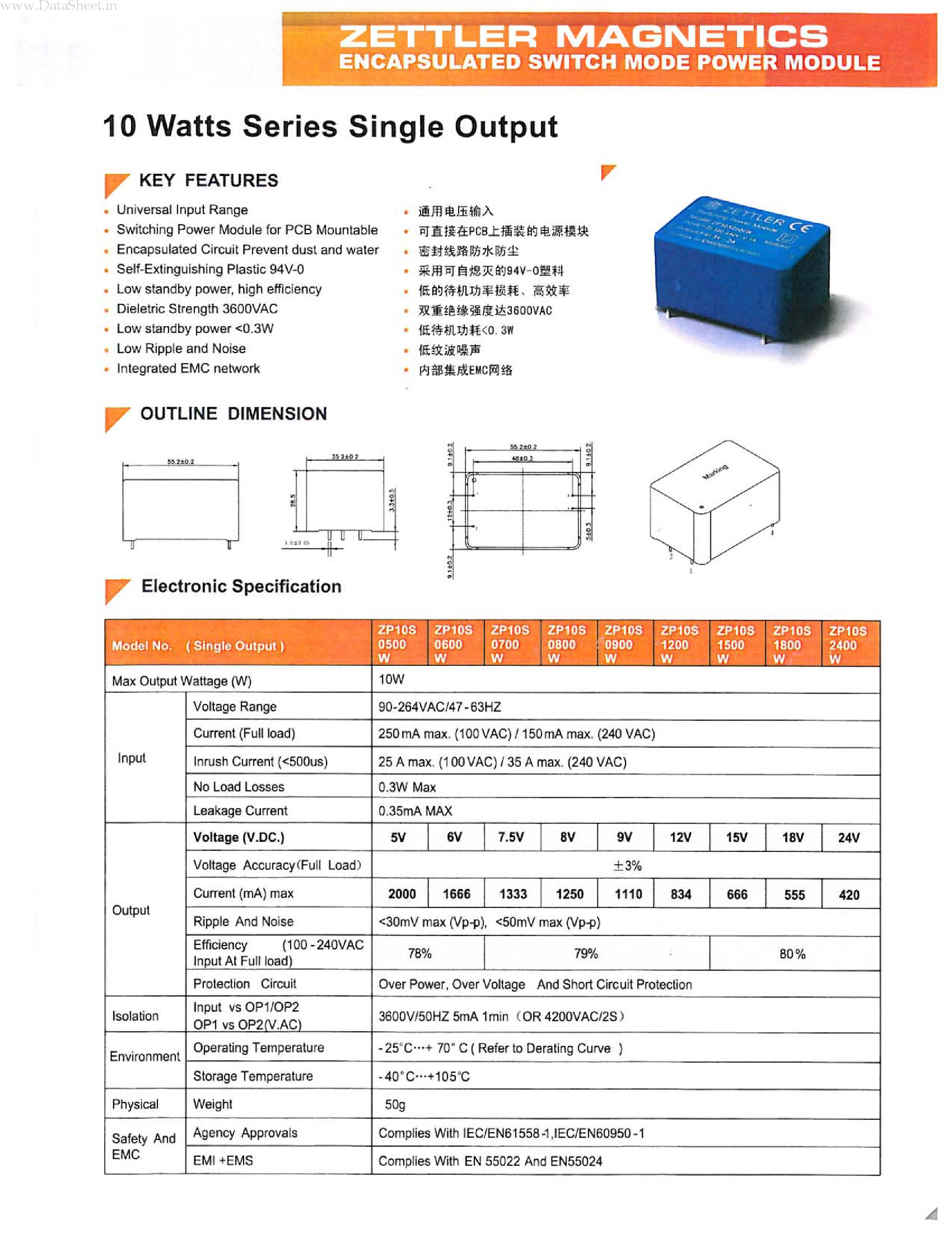 Datasheet ZP10S - Switch Mode Power Modules page 1