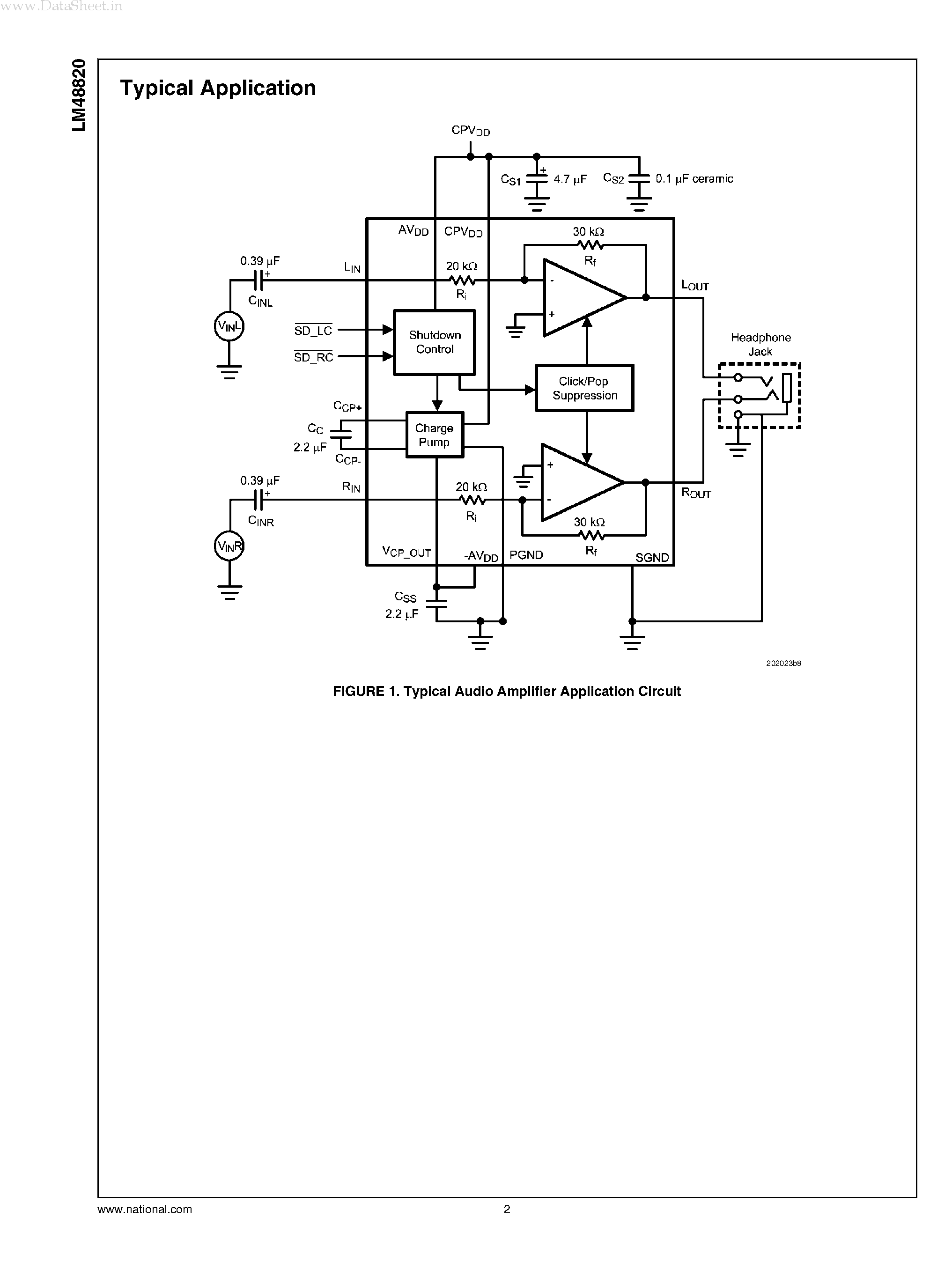 Даташит LM48820 - 95mW Stereo Headphone Amplifier страница 2