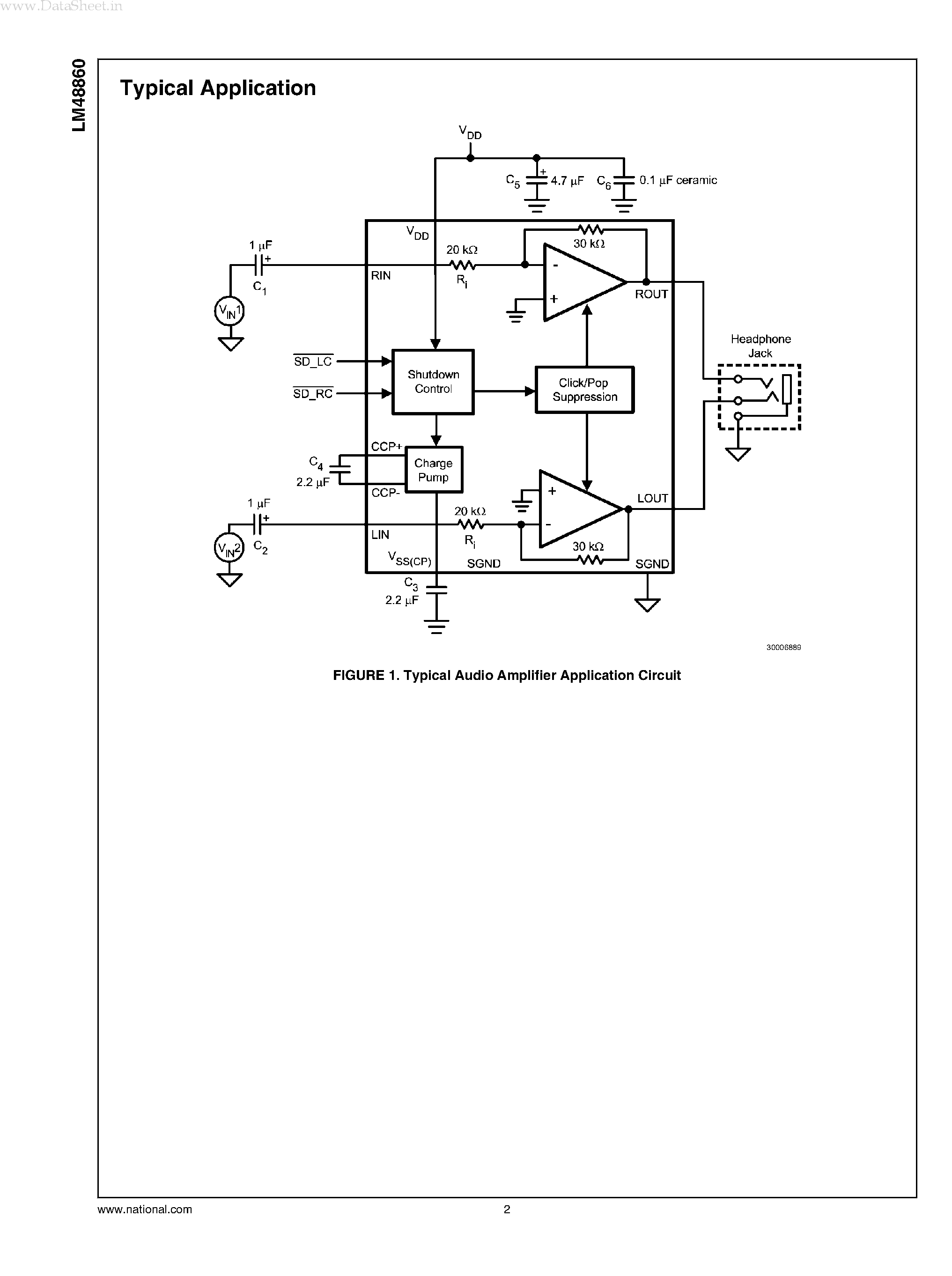 Даташит LM48860 - Fixed Gain Stereo Headphone Amplifier страница 2