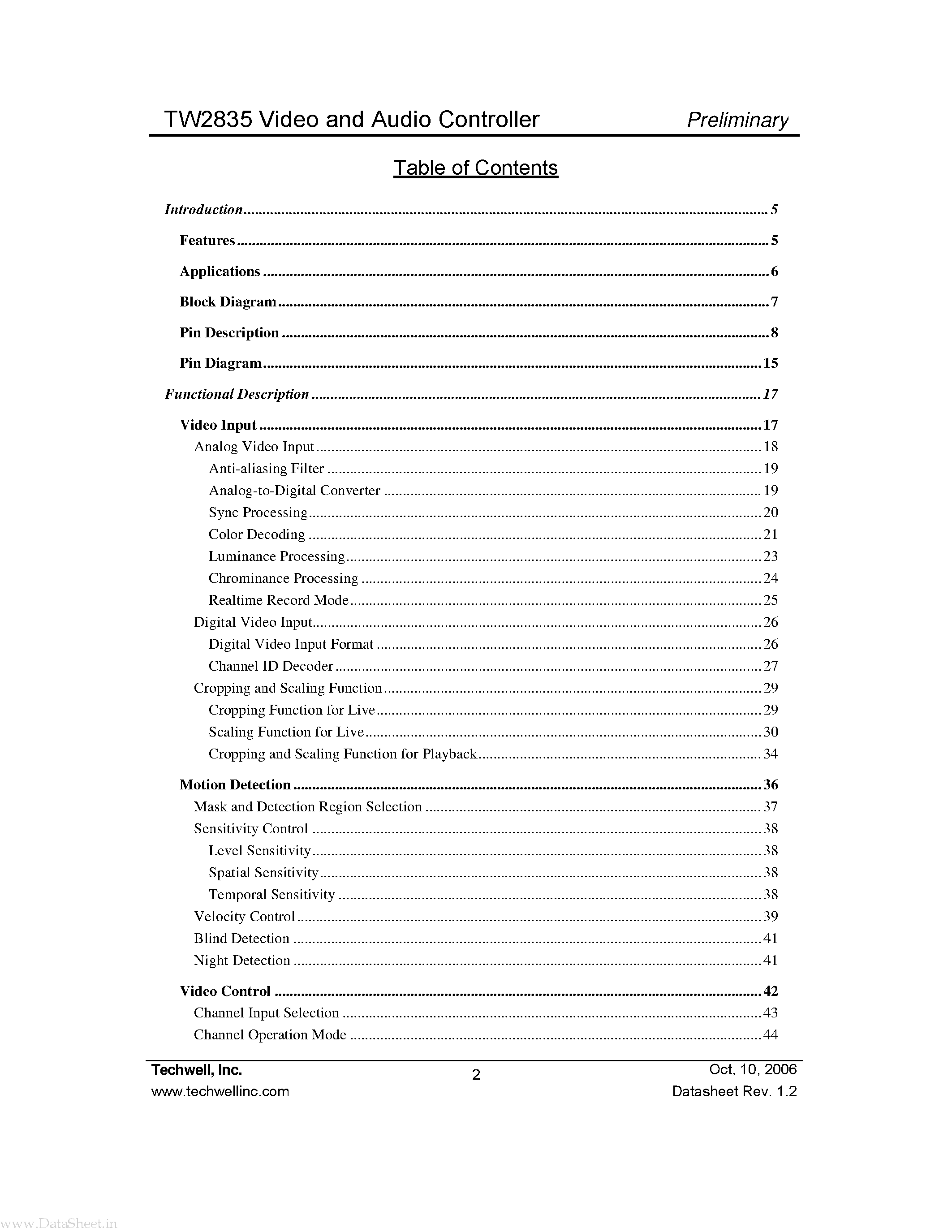 Datasheet TW2835 - 4 Channel Video and Audio Controller page 2