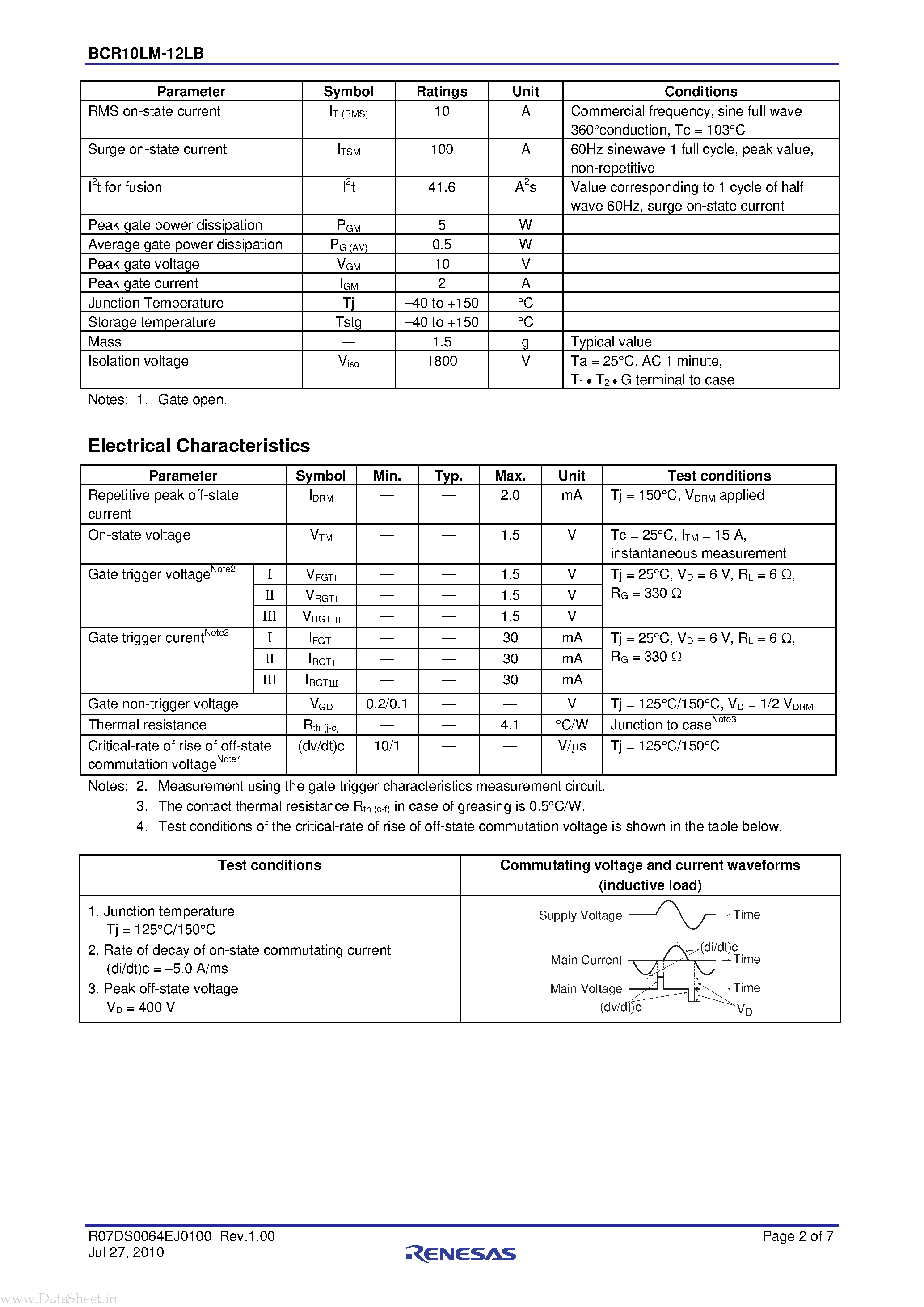 Datasheet BCR10LM-12LB - Triac page 2