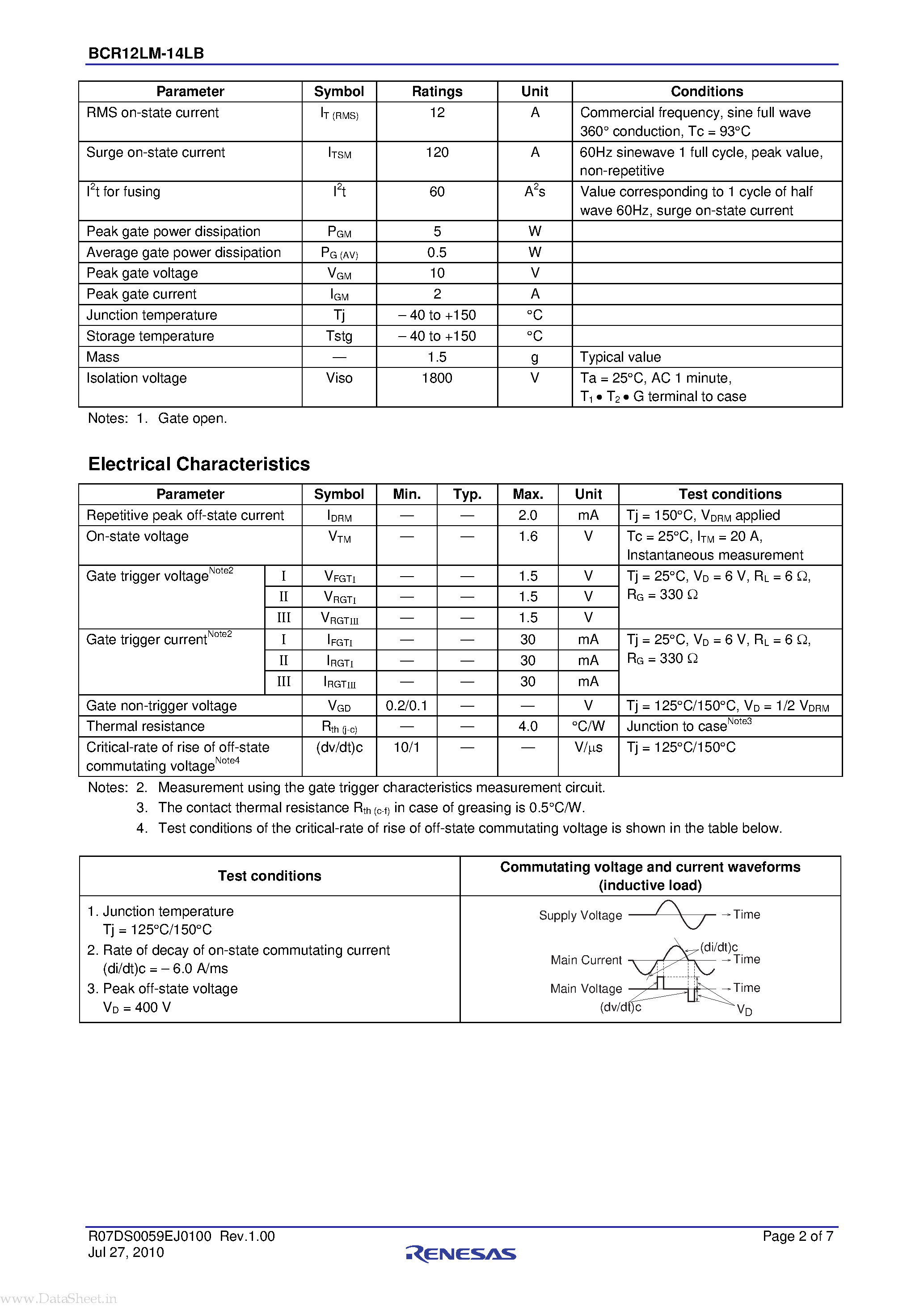 Datasheet BCR12LM-14LB - Triac page 2