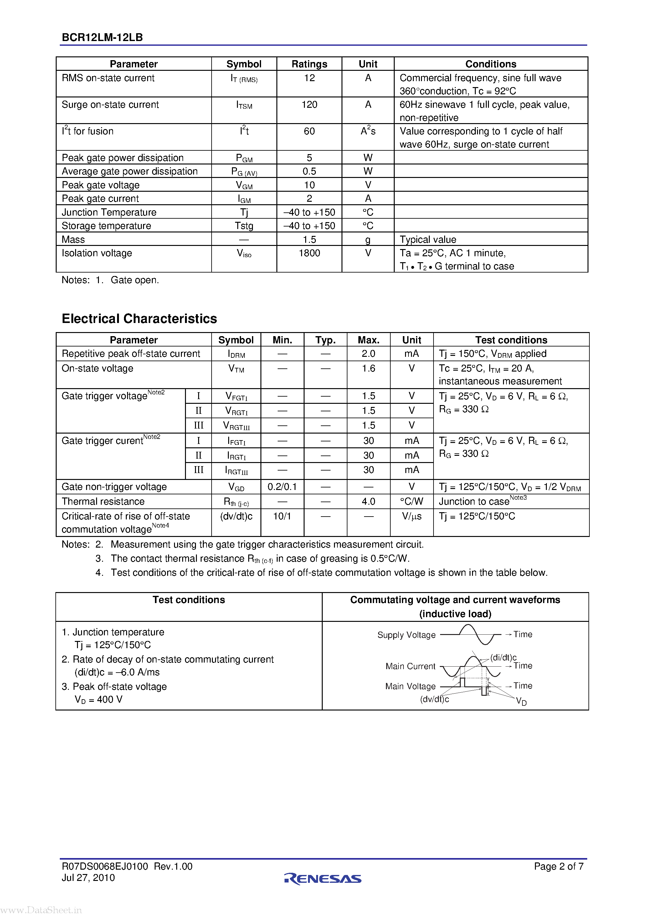 Datasheet BCR12LM-12LB - Triac page 2