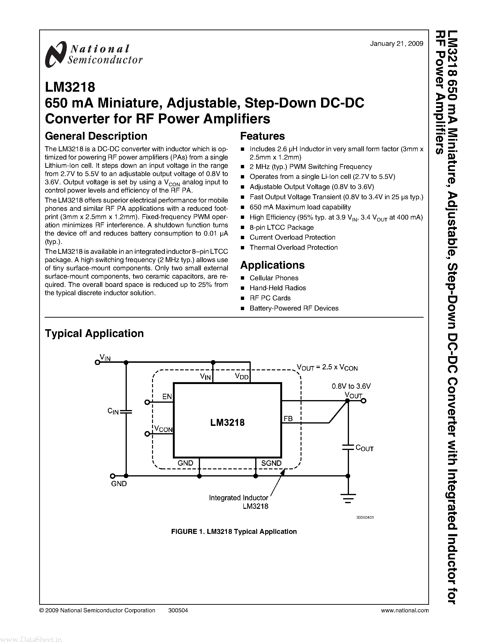 Datasheet LM3218 - Step-Down DC-DC Converter page 1