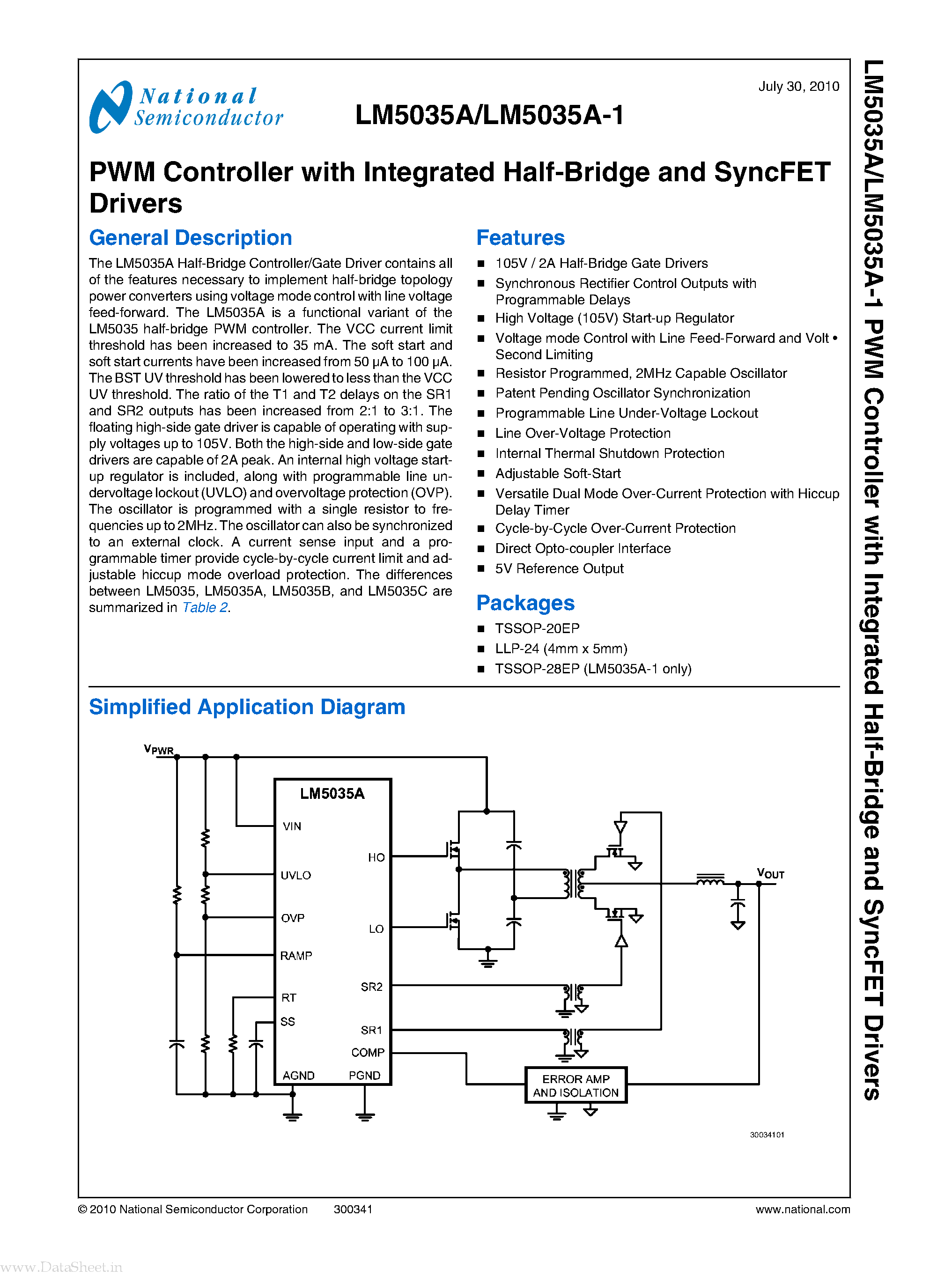 Datasheet LM5035A - PWM Controller page 1