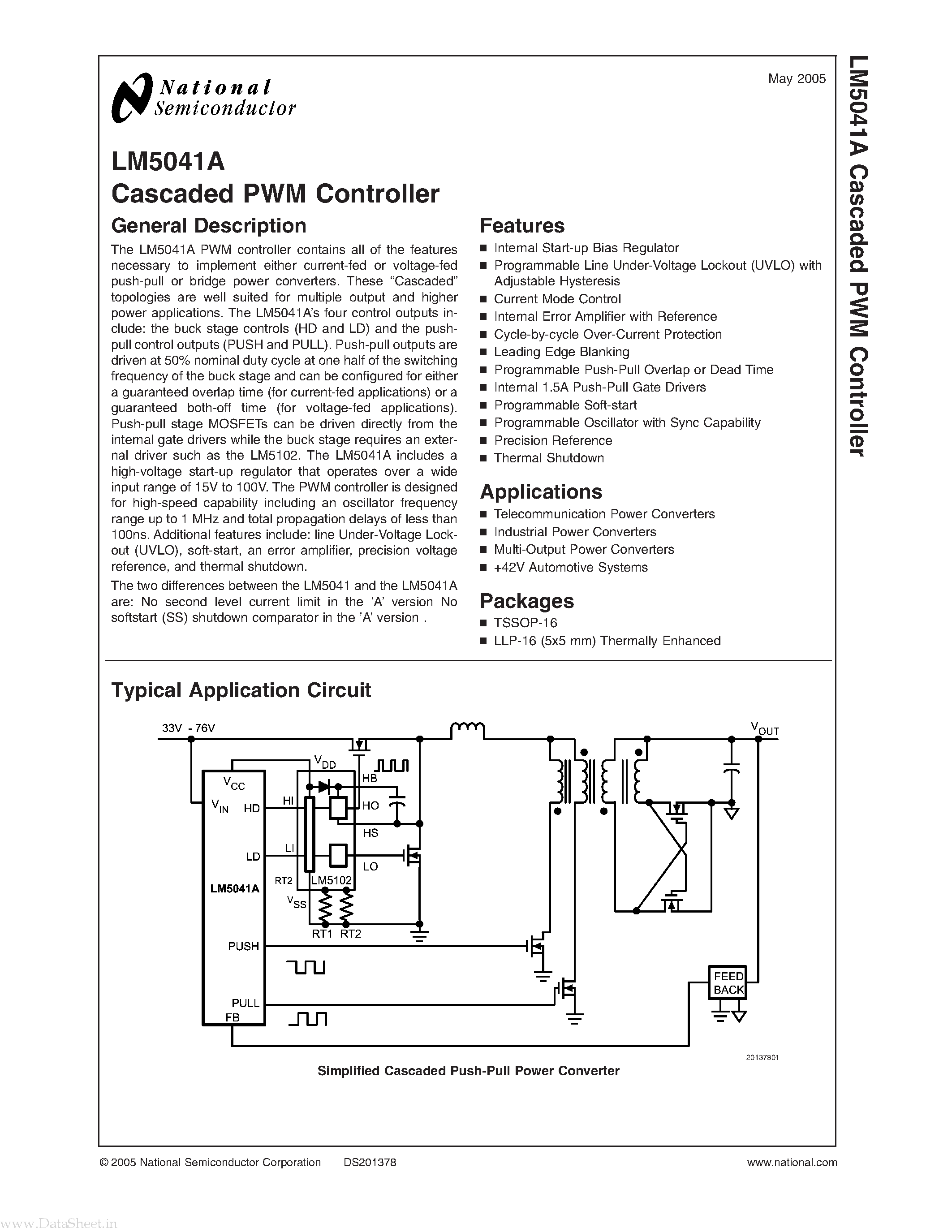 Datasheet LM5041A - Cascaded PWM Controller page 1