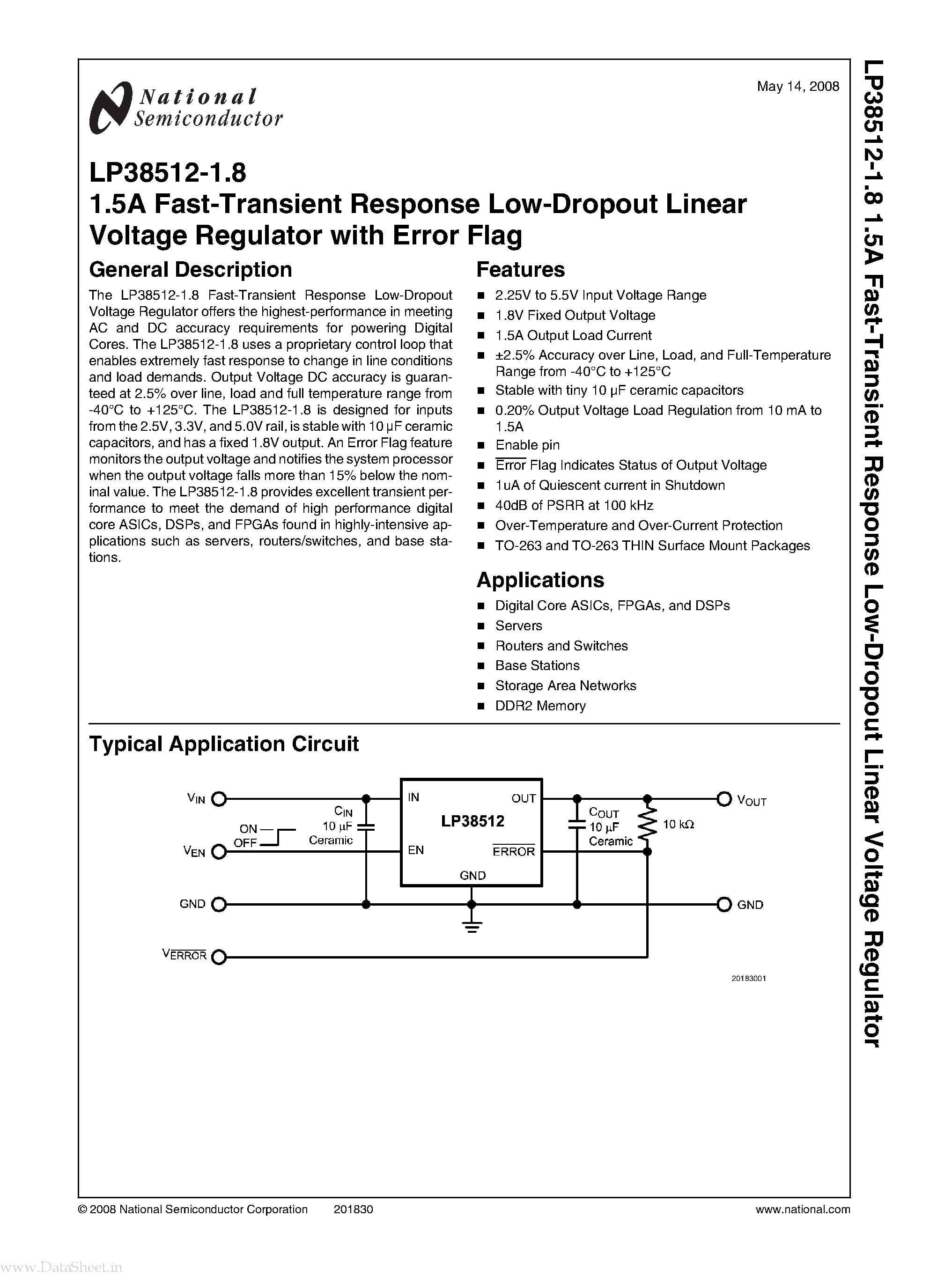 Даташит LP38512-1.8 - 1.5A Fast-Transient Response Low-Dropout Linear Voltage Regulator страница 1