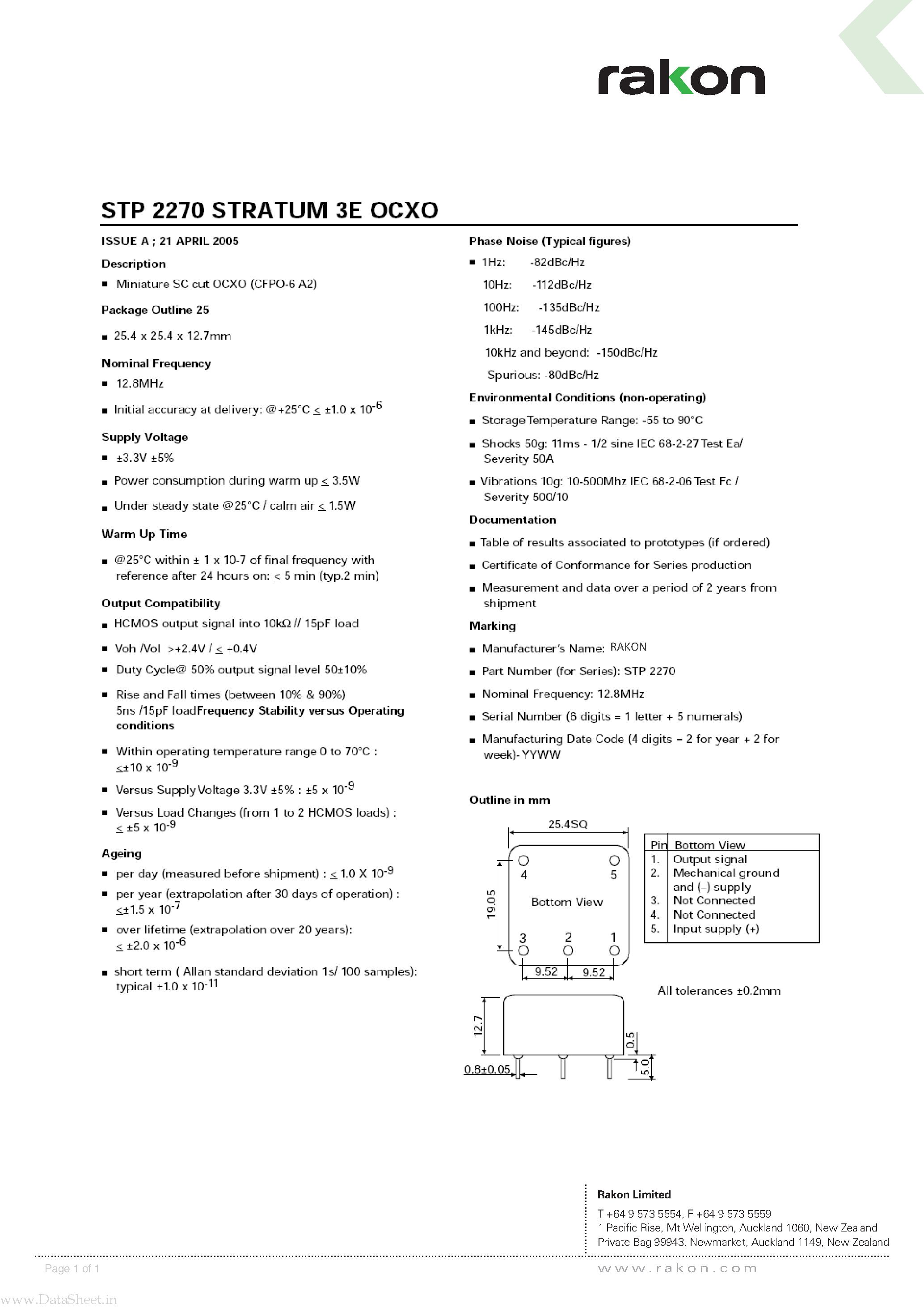 Даташит STP2270 - STRATUM 3E OCXO страница 1