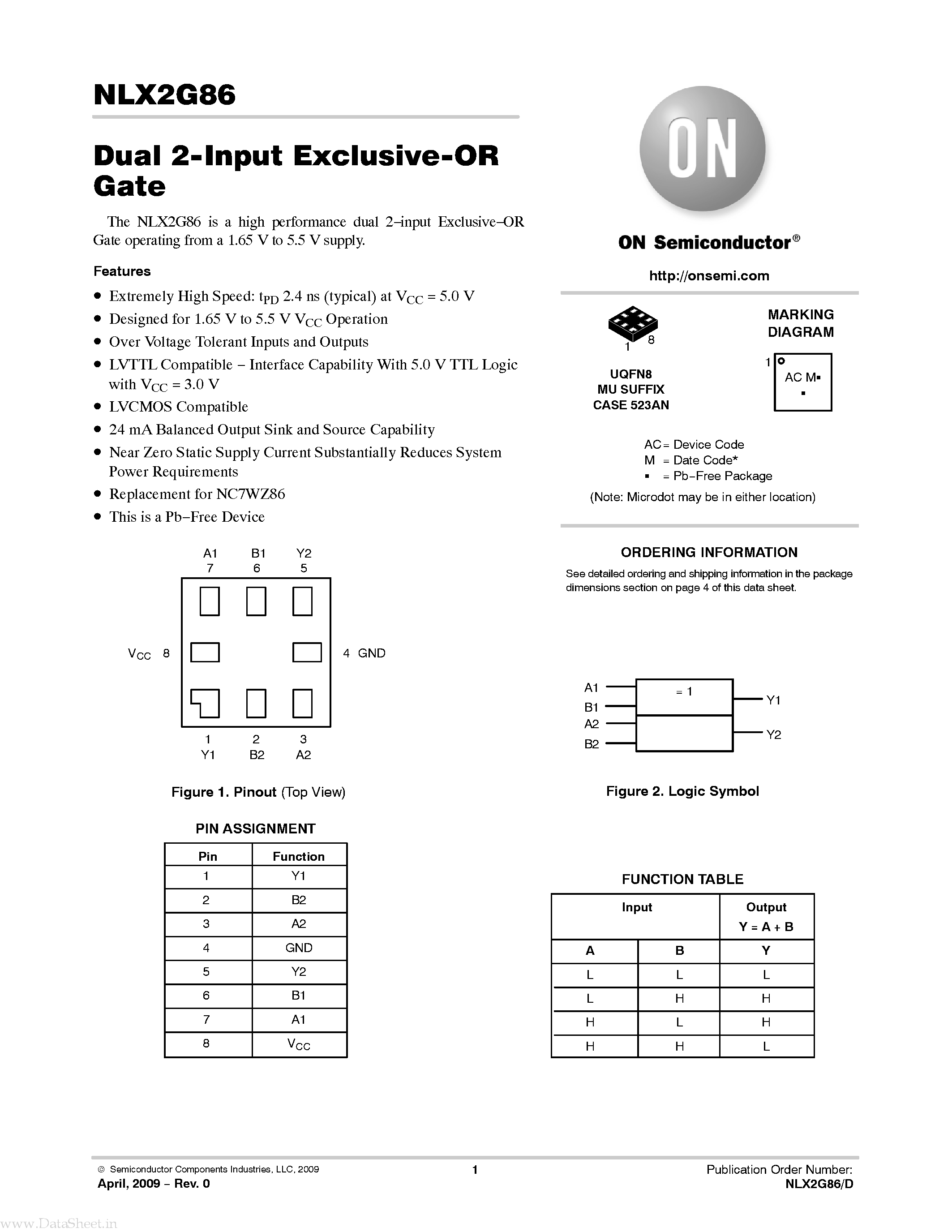 Даташит NLX2G86 - Dual 2-Input Exclusive-OR Gate страница 1