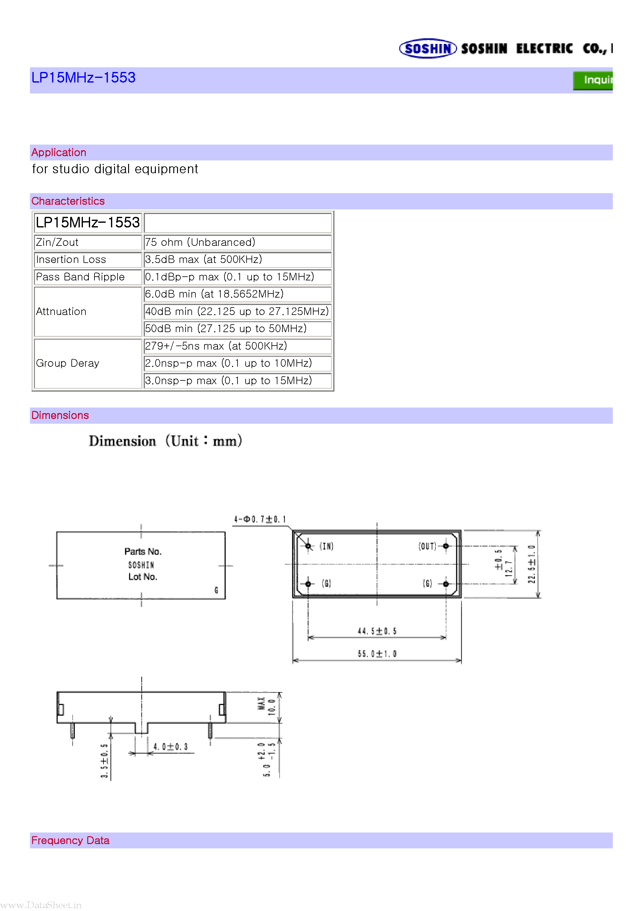 Datasheet LP15MHz-1553 - for studio digital equipment page 1