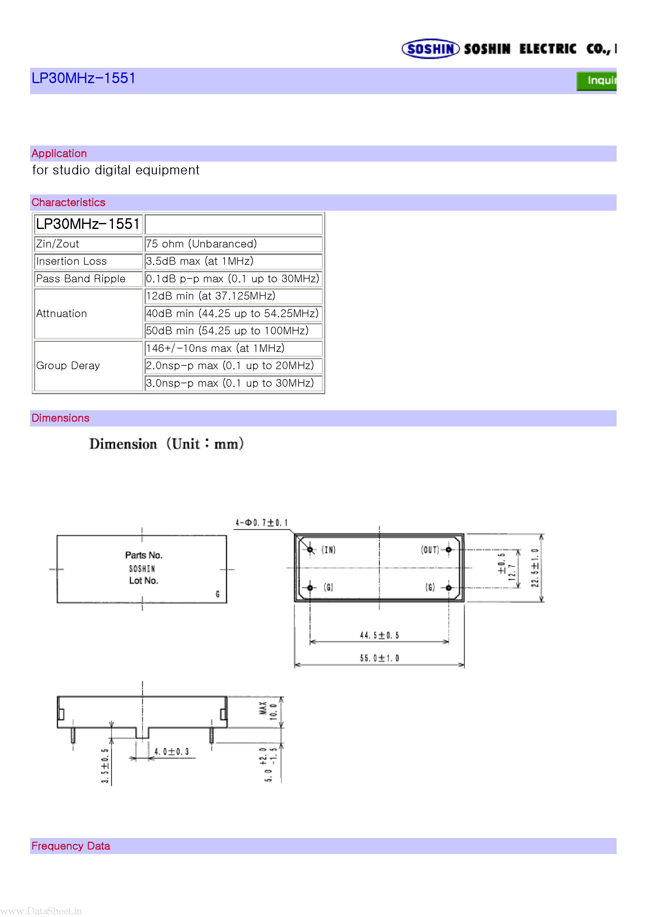 Datasheet LP30MHz-1551 - for studio digital equipment page 1