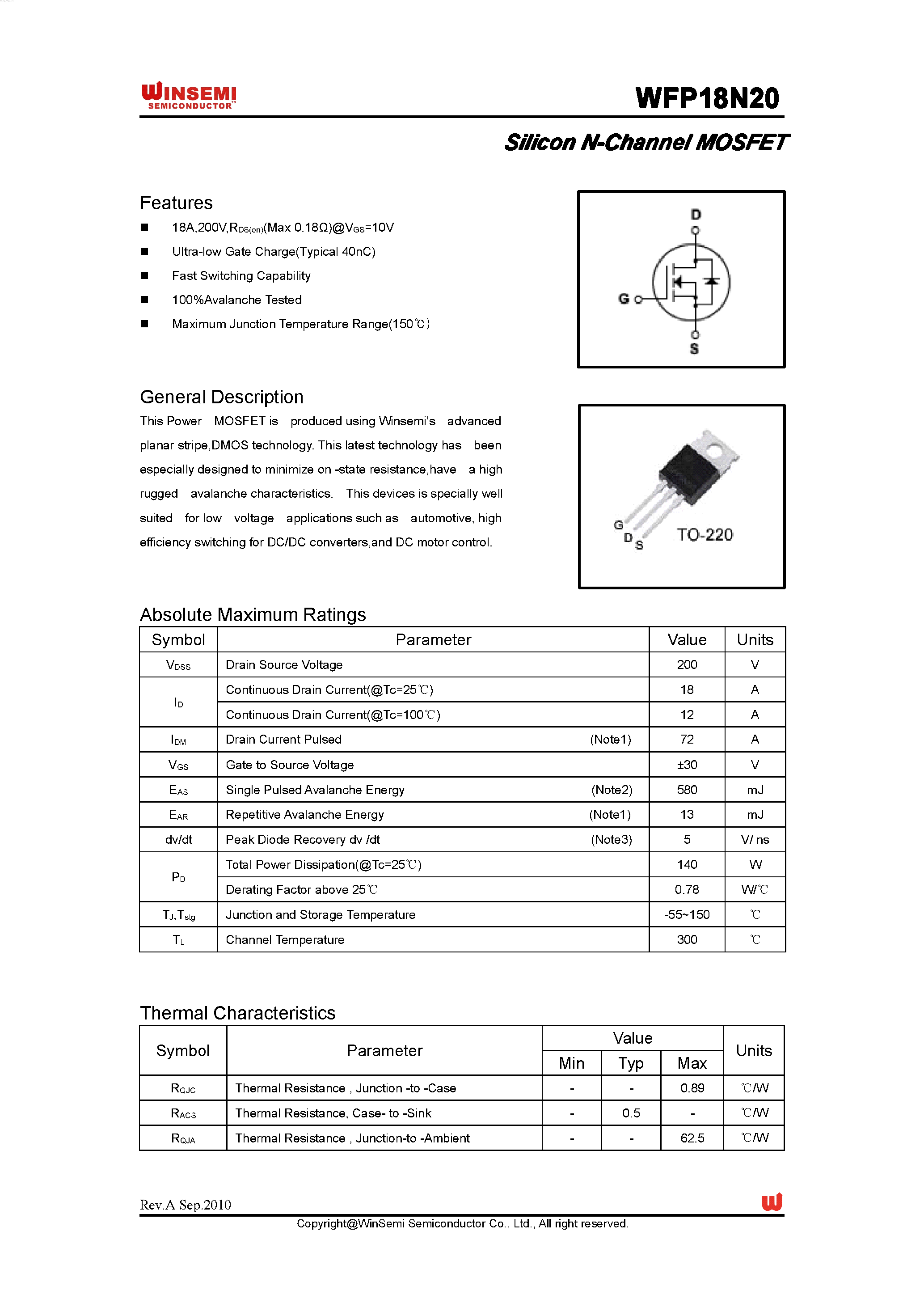 Даташит WFP18N20 - Silicon N-Channel MOSFET страница 1