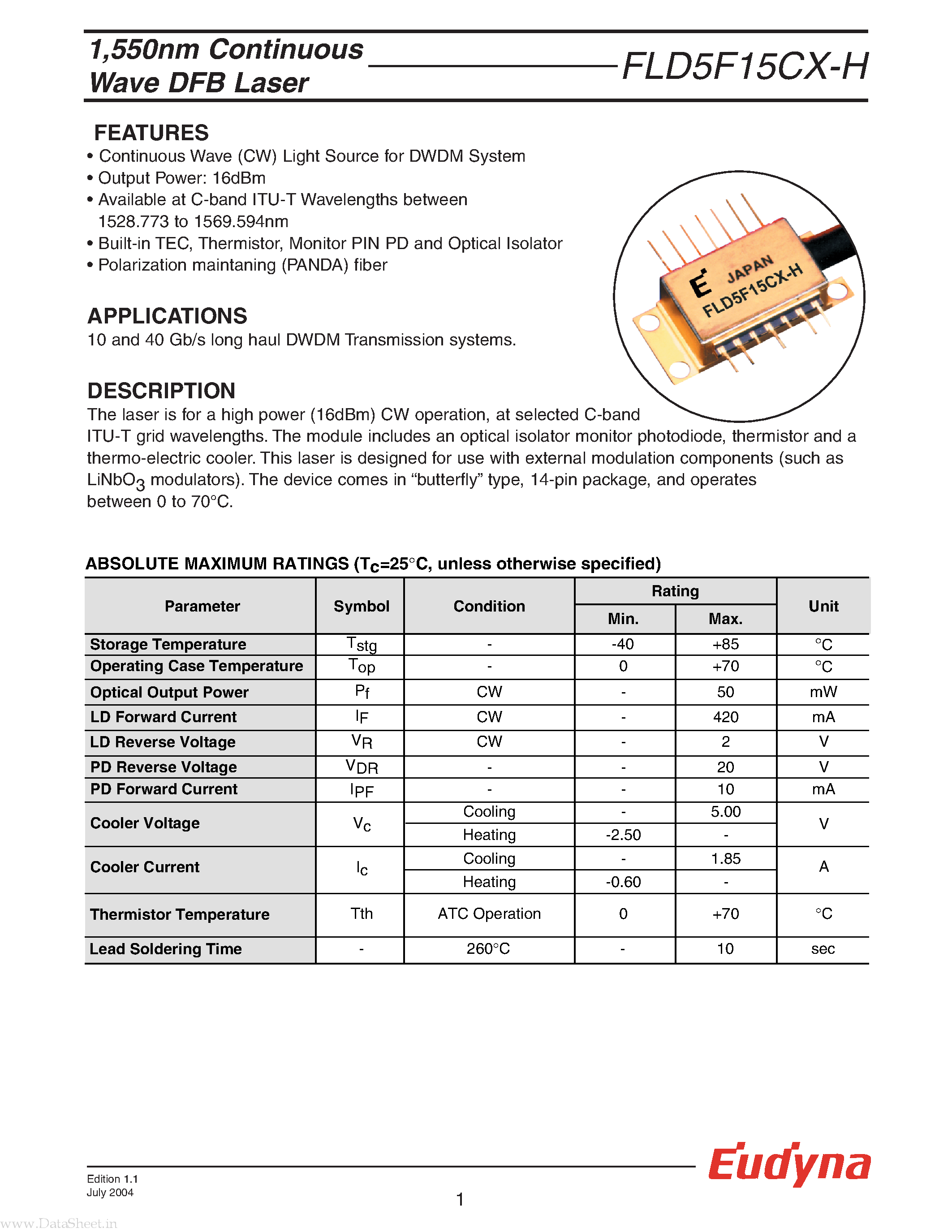 Даташит FLD5F15CX-H - Wave DFB Laser страница 1