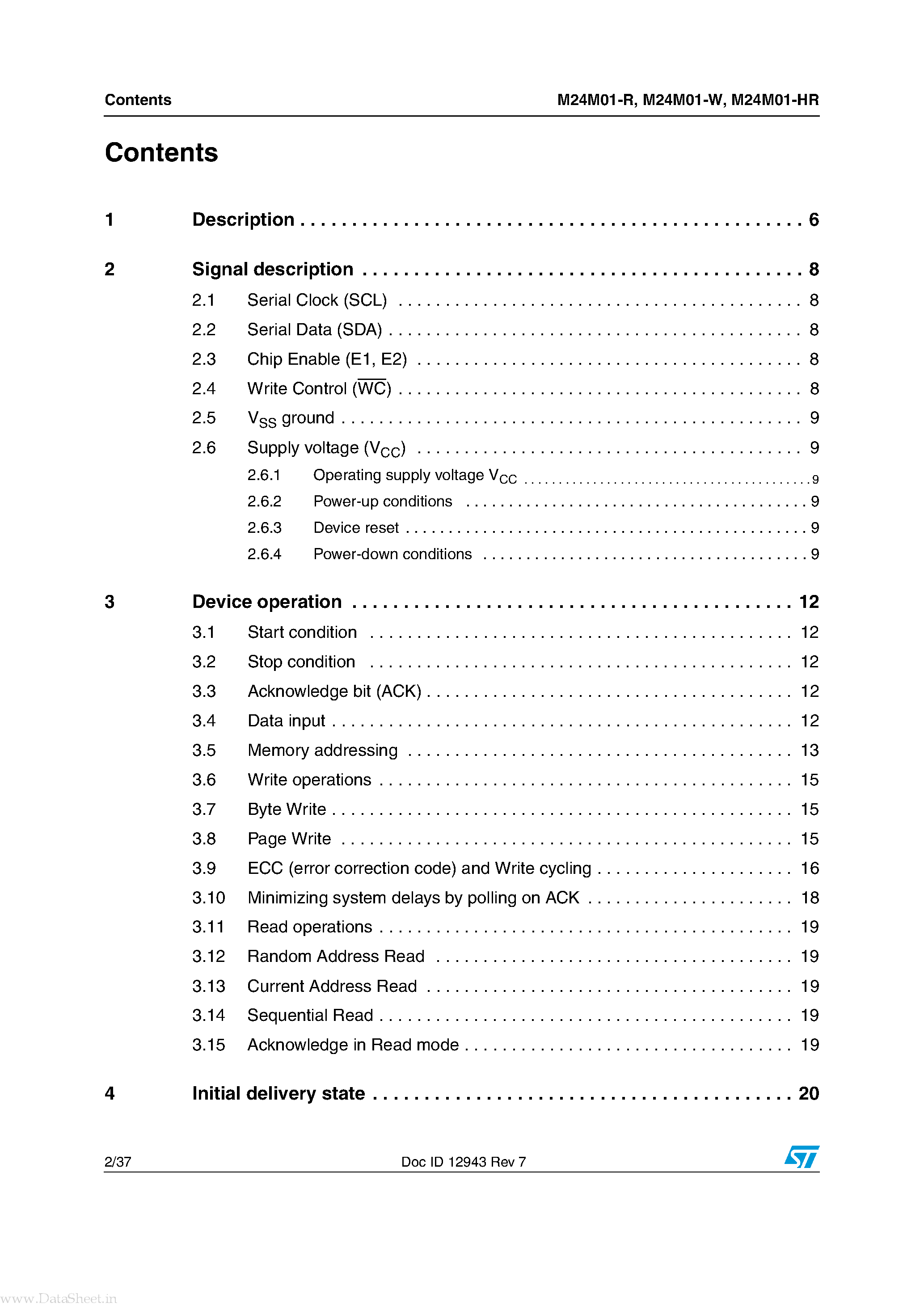 Datasheet M24M01-HR - 1 Mbit serial I2C bus EEPROM page 2