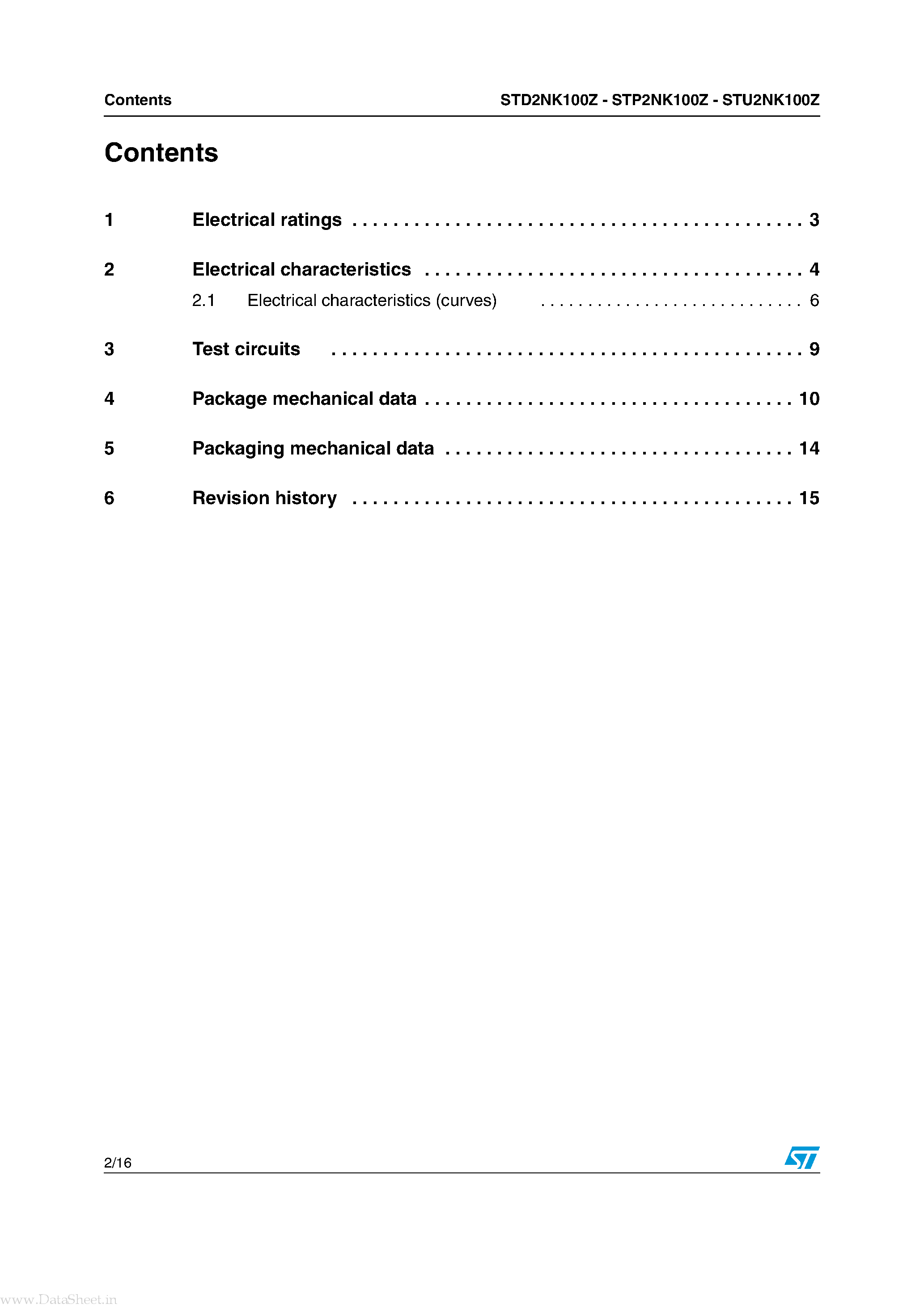 Datasheet STU2NK100Z - N-channel Power MOSFET page 2