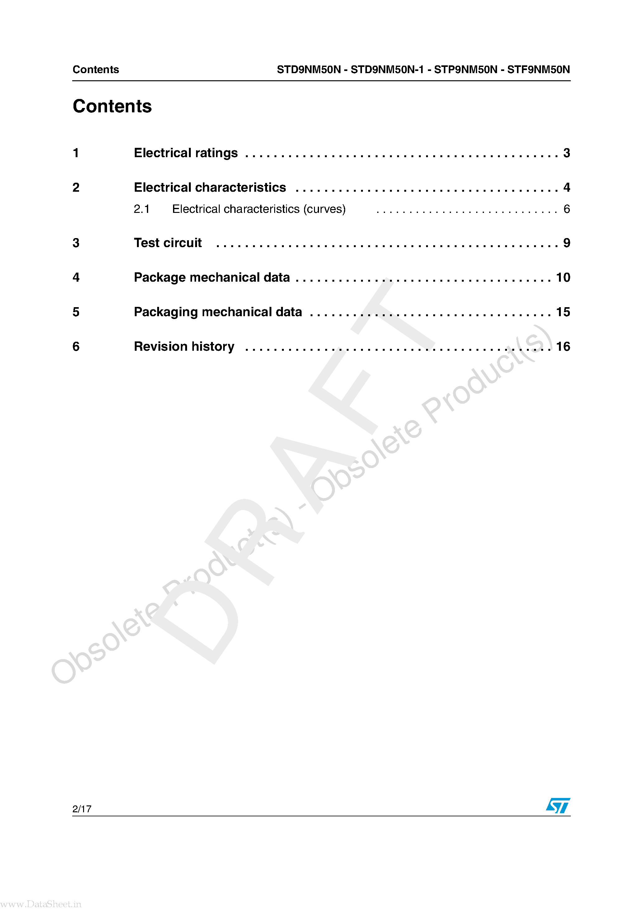 Даташит STD9NM50N - N-channel Power MOSFET страница 2