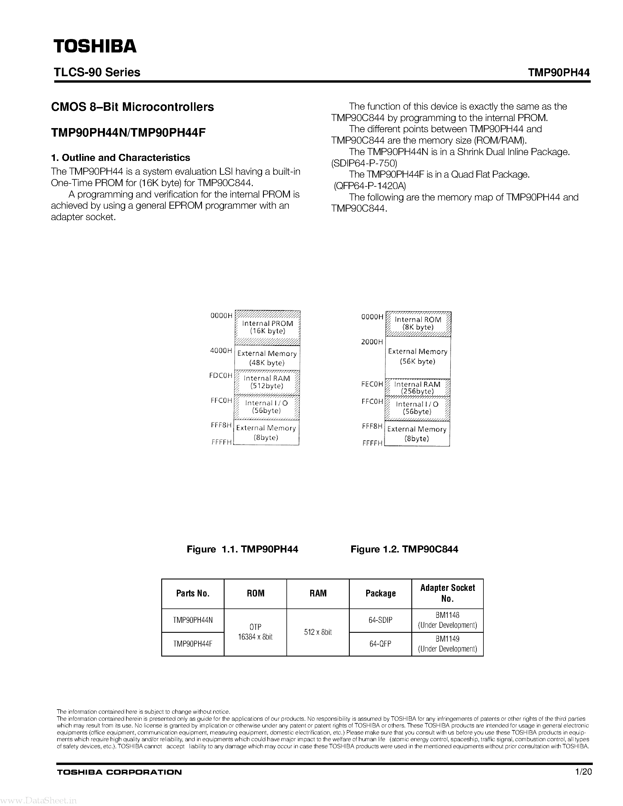 Даташит TMP90PH44 - CMOS 8-bit Microcontrollers страница 1