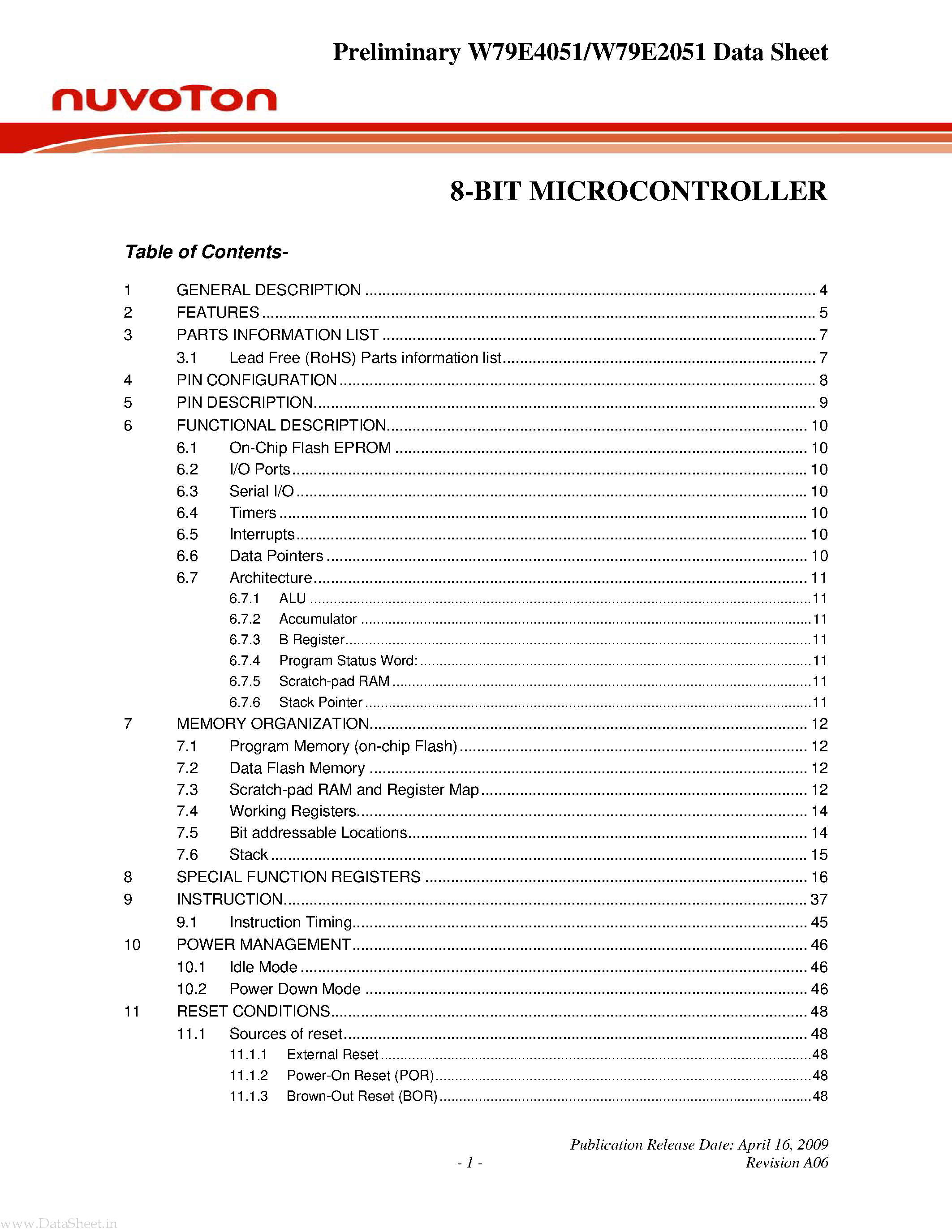 Даташит W79E2051 - (W79E2051 / W79E4051) 8-Bit Microcontroller страница 1