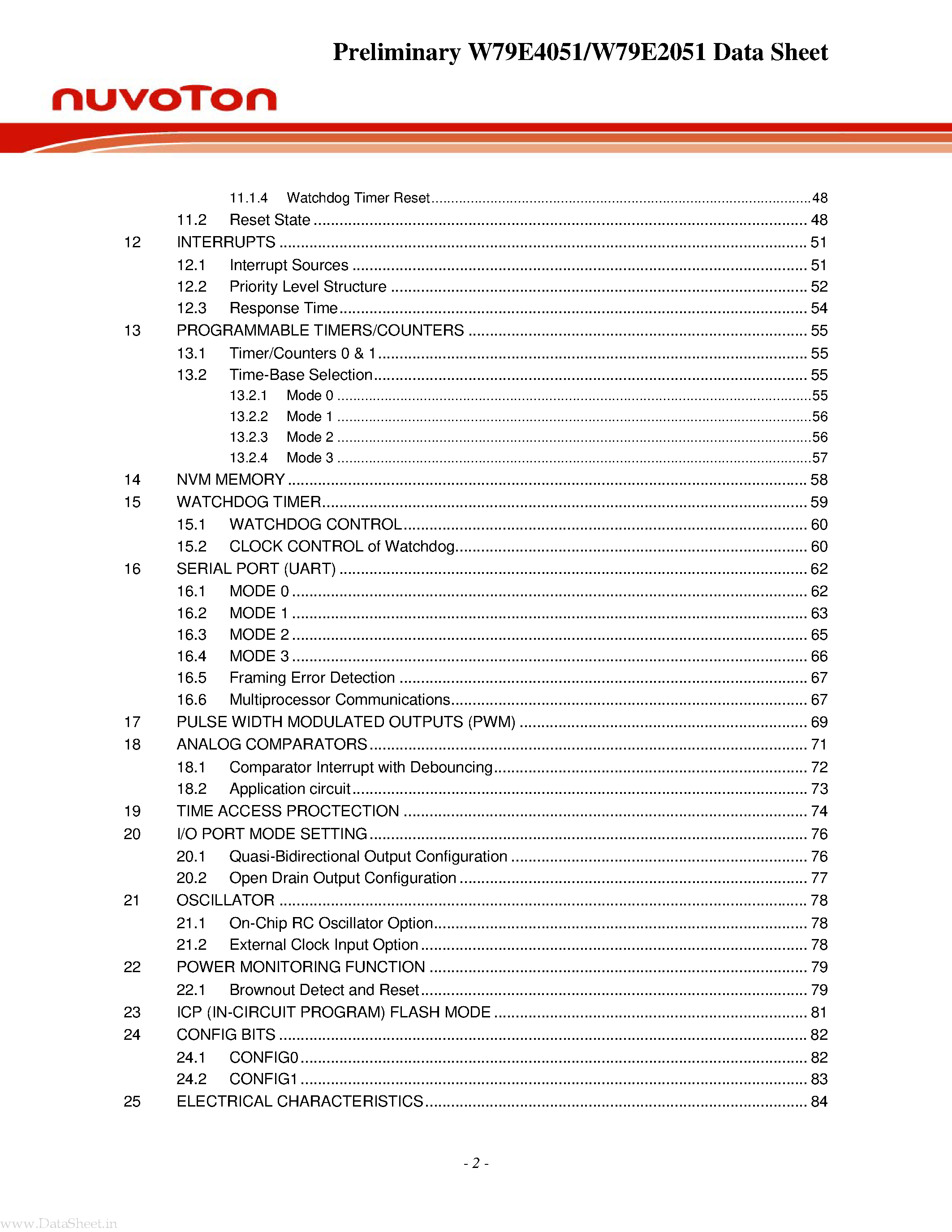 Даташит W79E2051 - (W79E2051 / W79E4051) 8-Bit Microcontroller страница 2