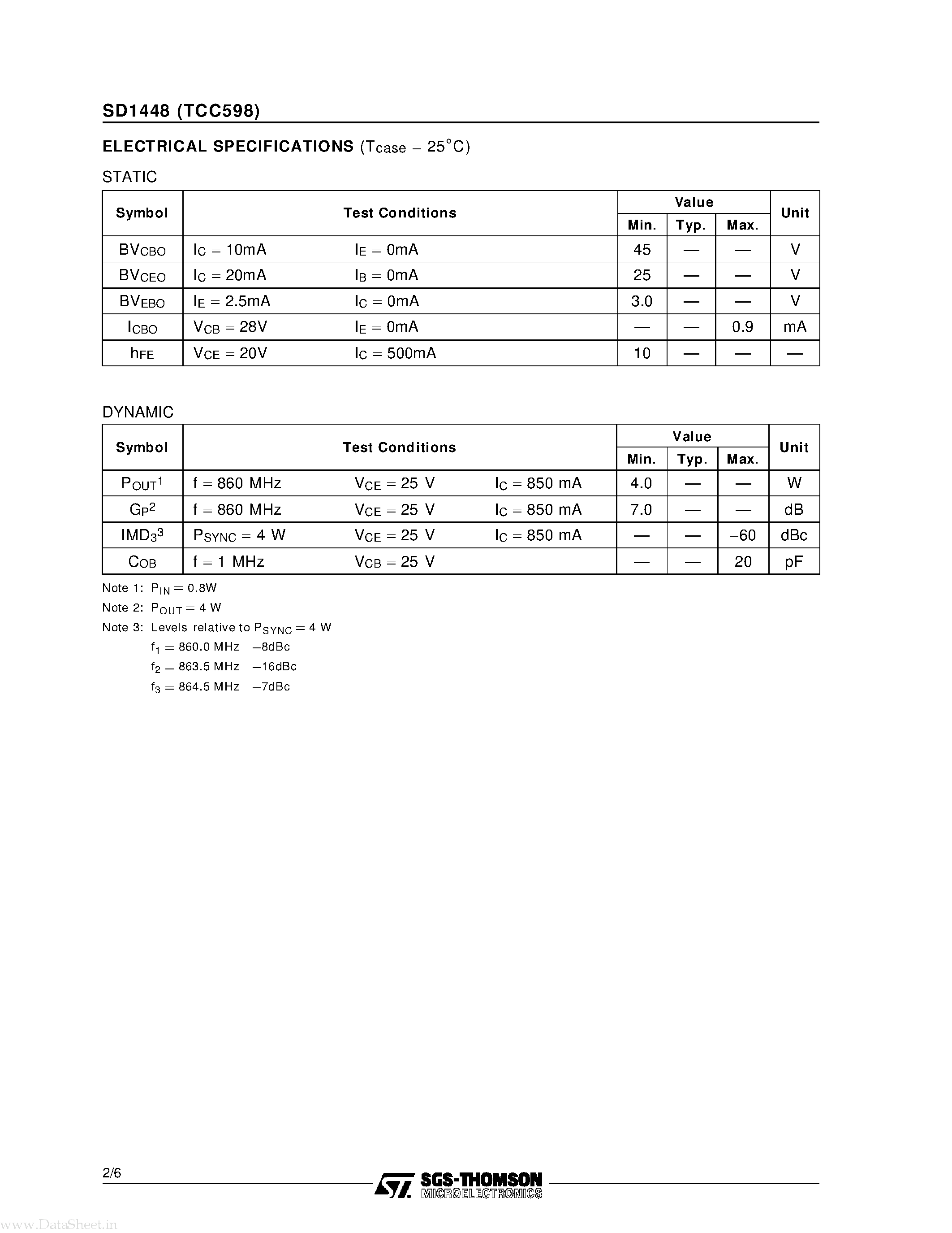 Datasheet SD1448 - RF & MICROWAVE TRANSISTORS page 2