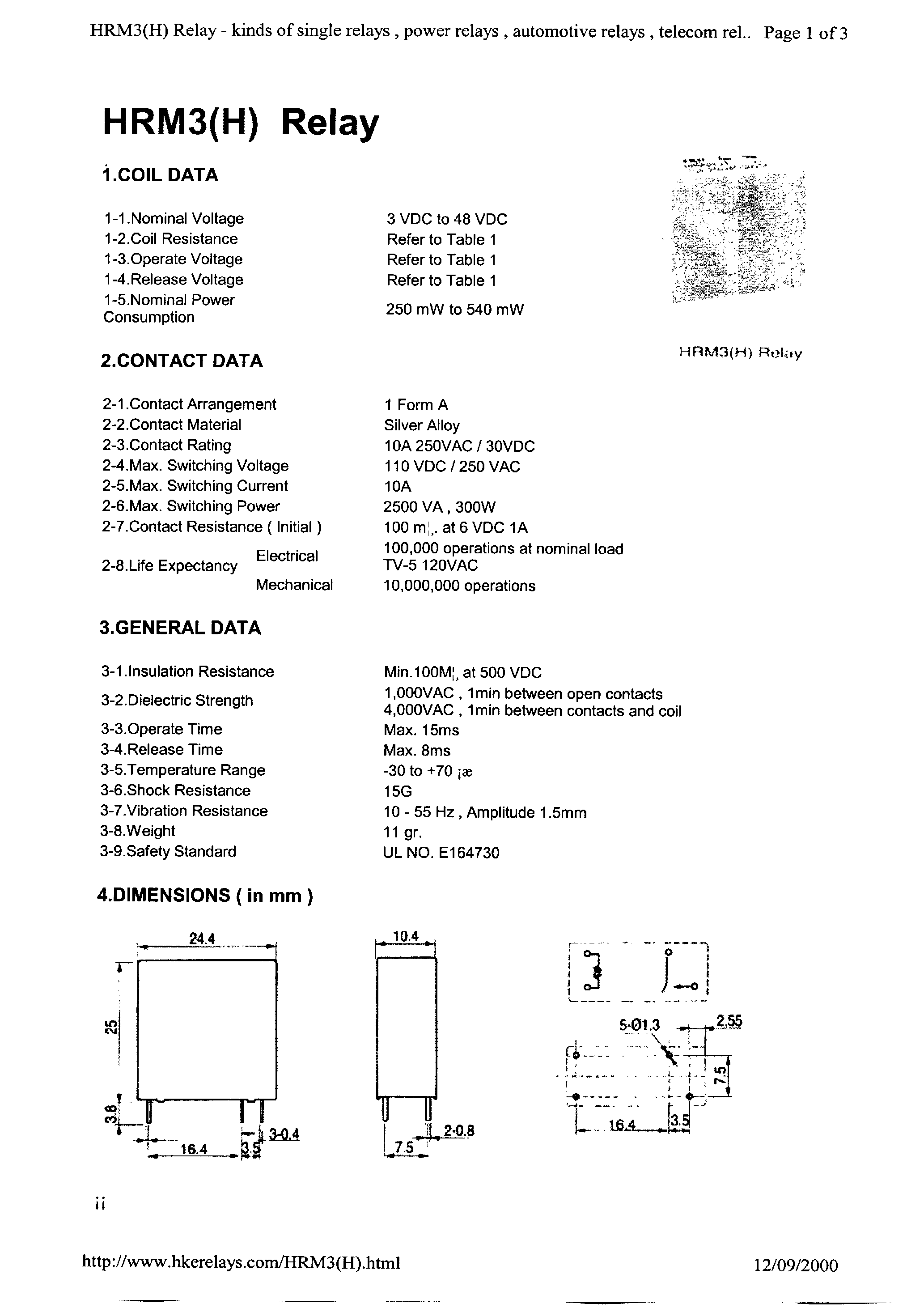 Даташит HRM3 - Relay страница 1