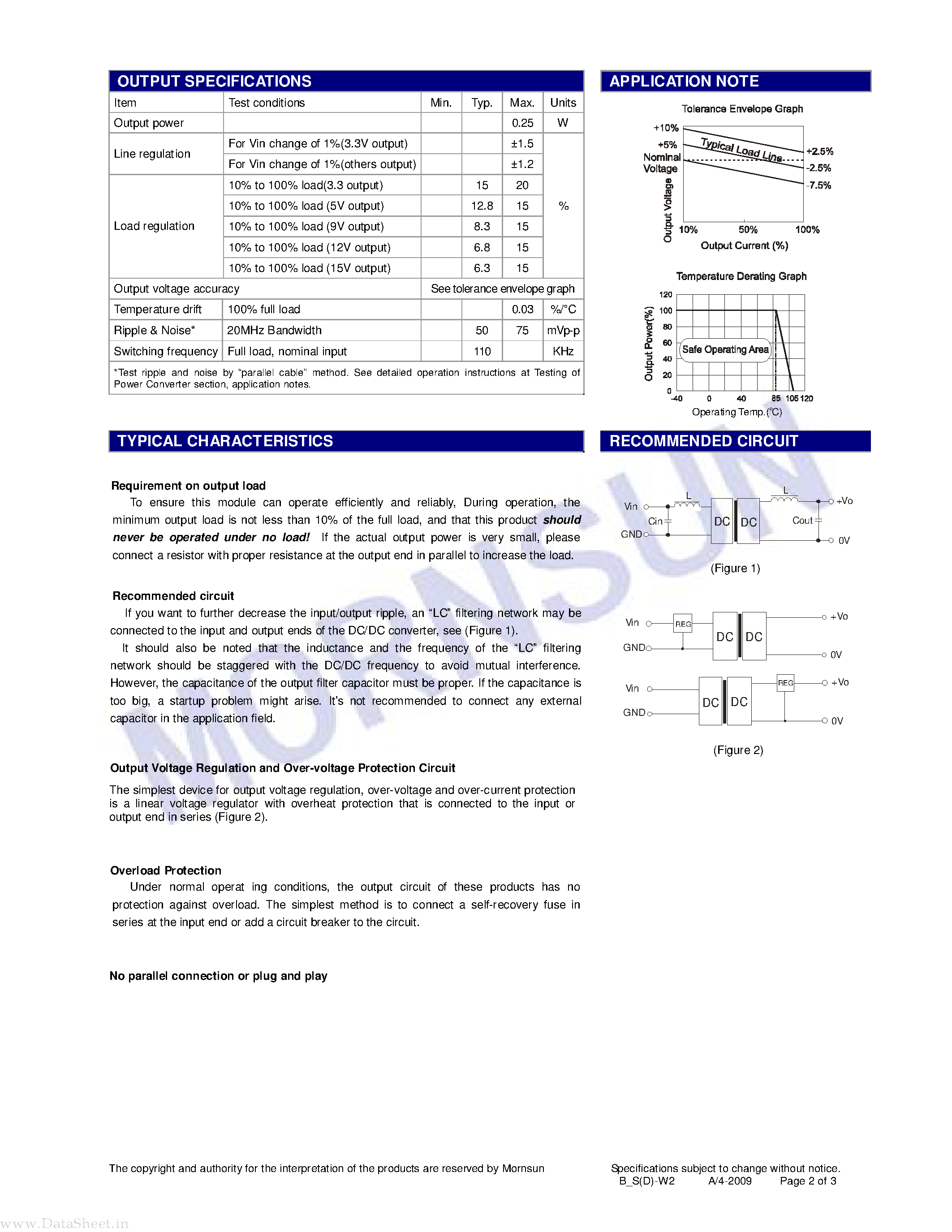 Datasheet B1203S/D-W2 - SINGLE OUTPUT DC-DC CONVERTER page 2