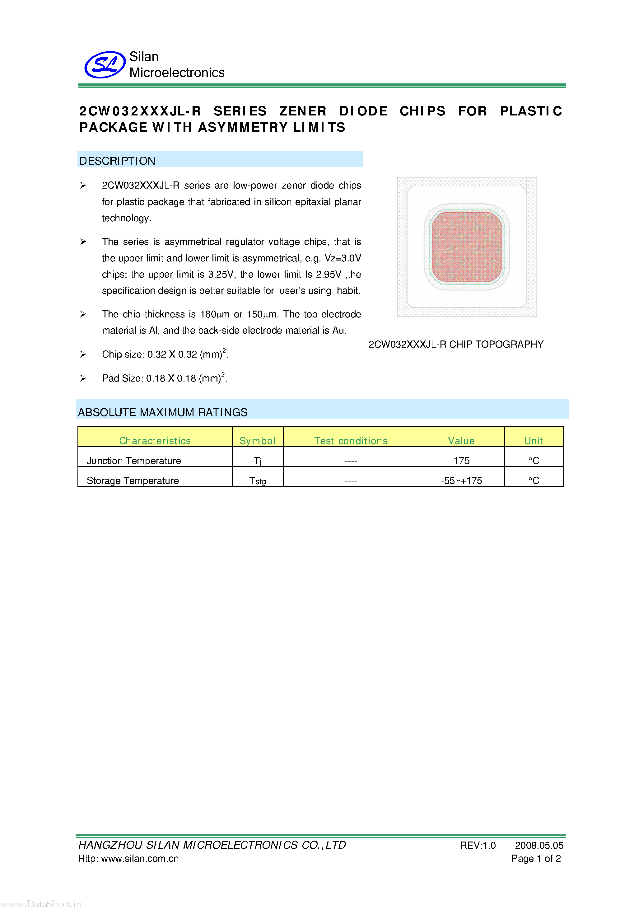 Даташит 2CW032020JL-R - ZENER DIODE CHIPS страница 1