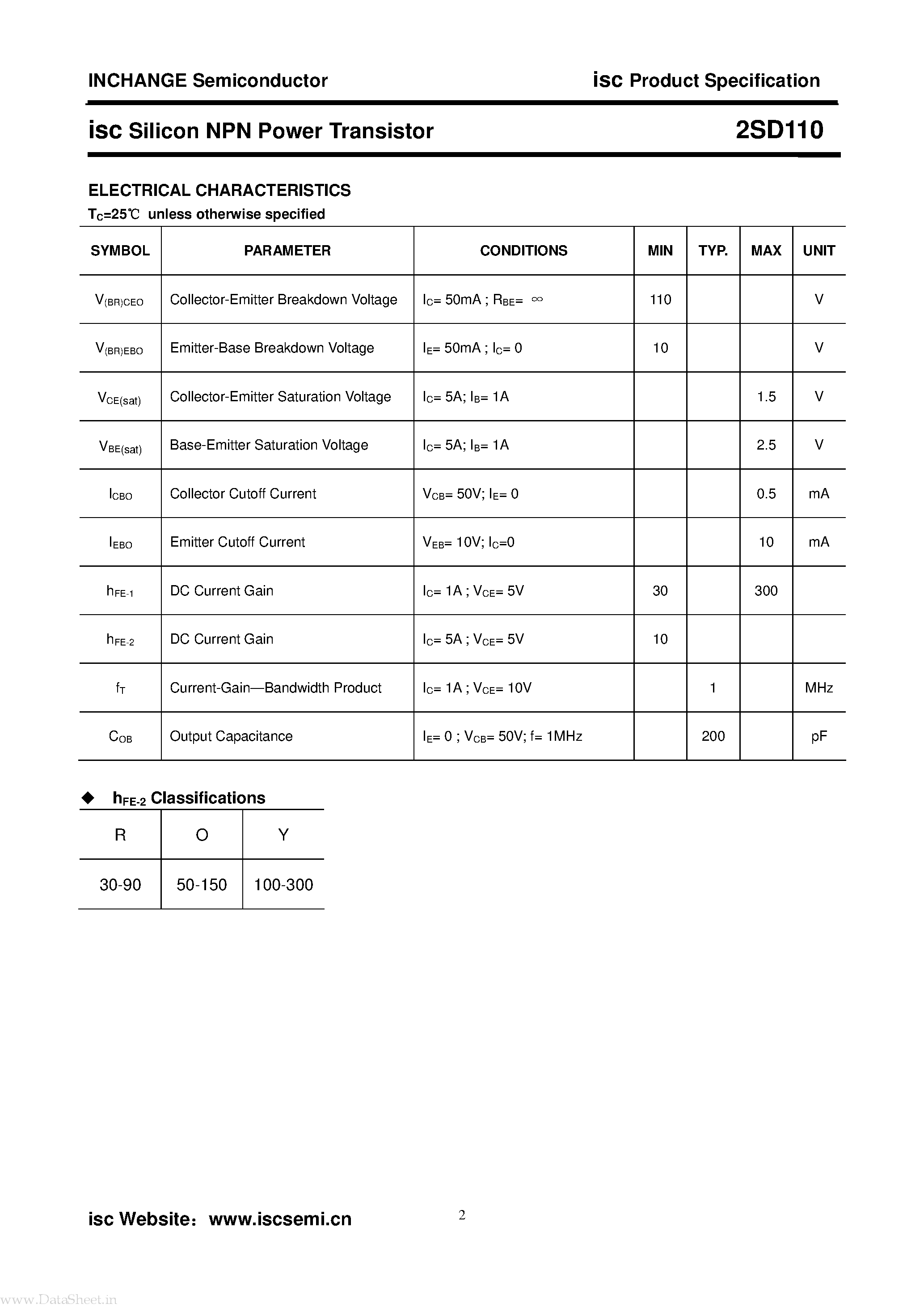 Datasheet 2SD110 - Silicon NPN Power Transistor page 2