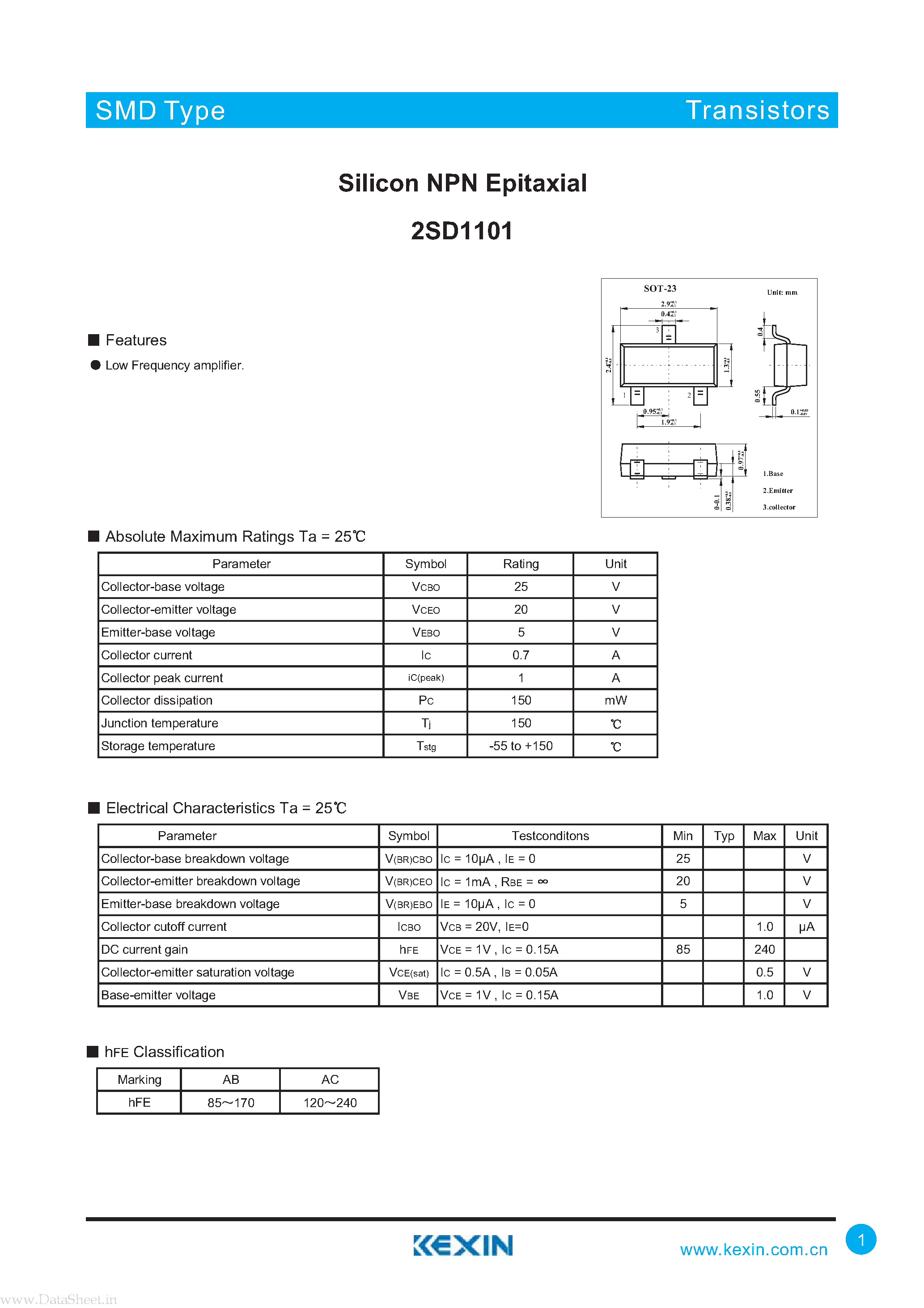 Даташит 2SD1101 - Silicon NPN Epitaxial страница 1