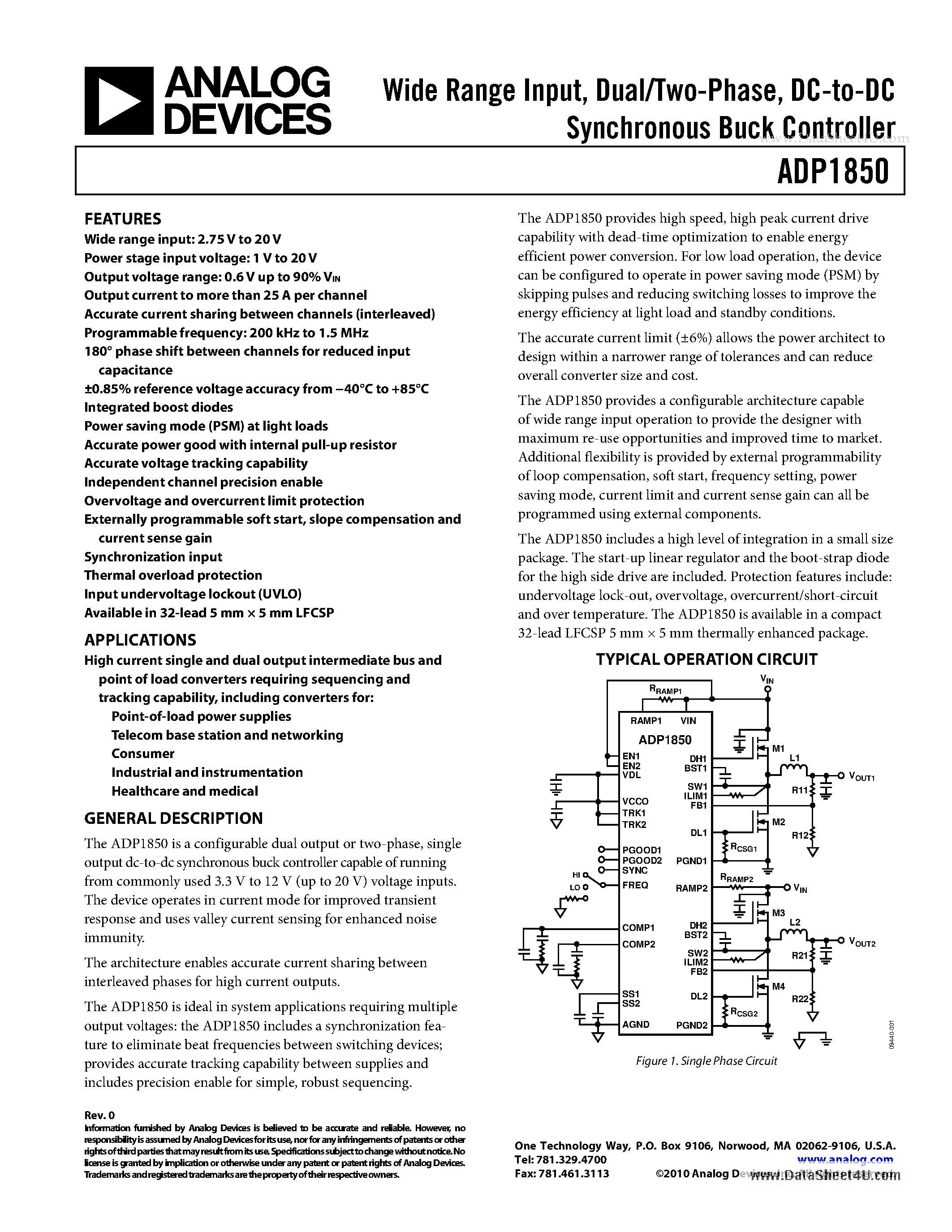 Даташит ADP1850 - DC-to-DC Synchronous Buck Controller страница 1