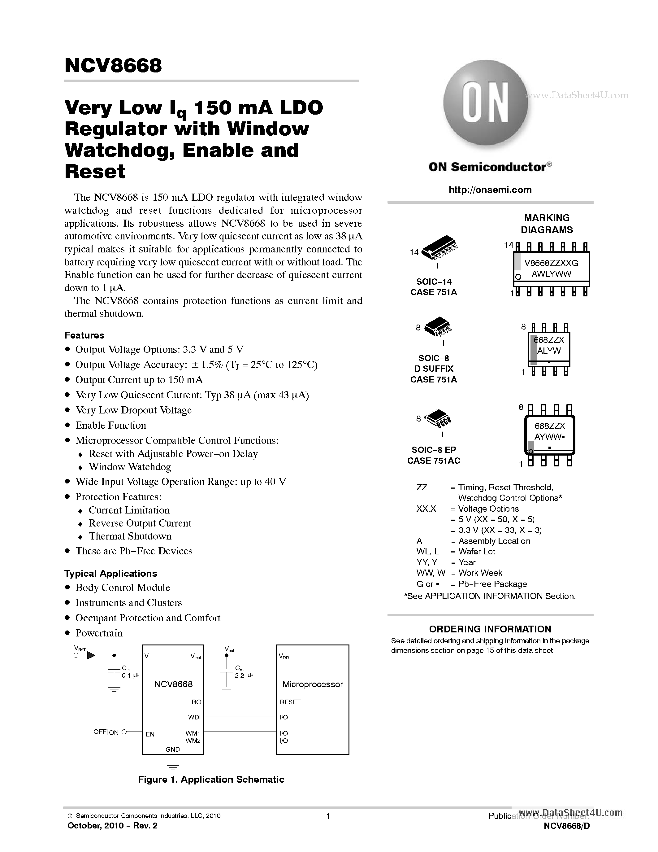 Datasheet NCV8668 - Very Low I 150 mA LDO Regulator page 1