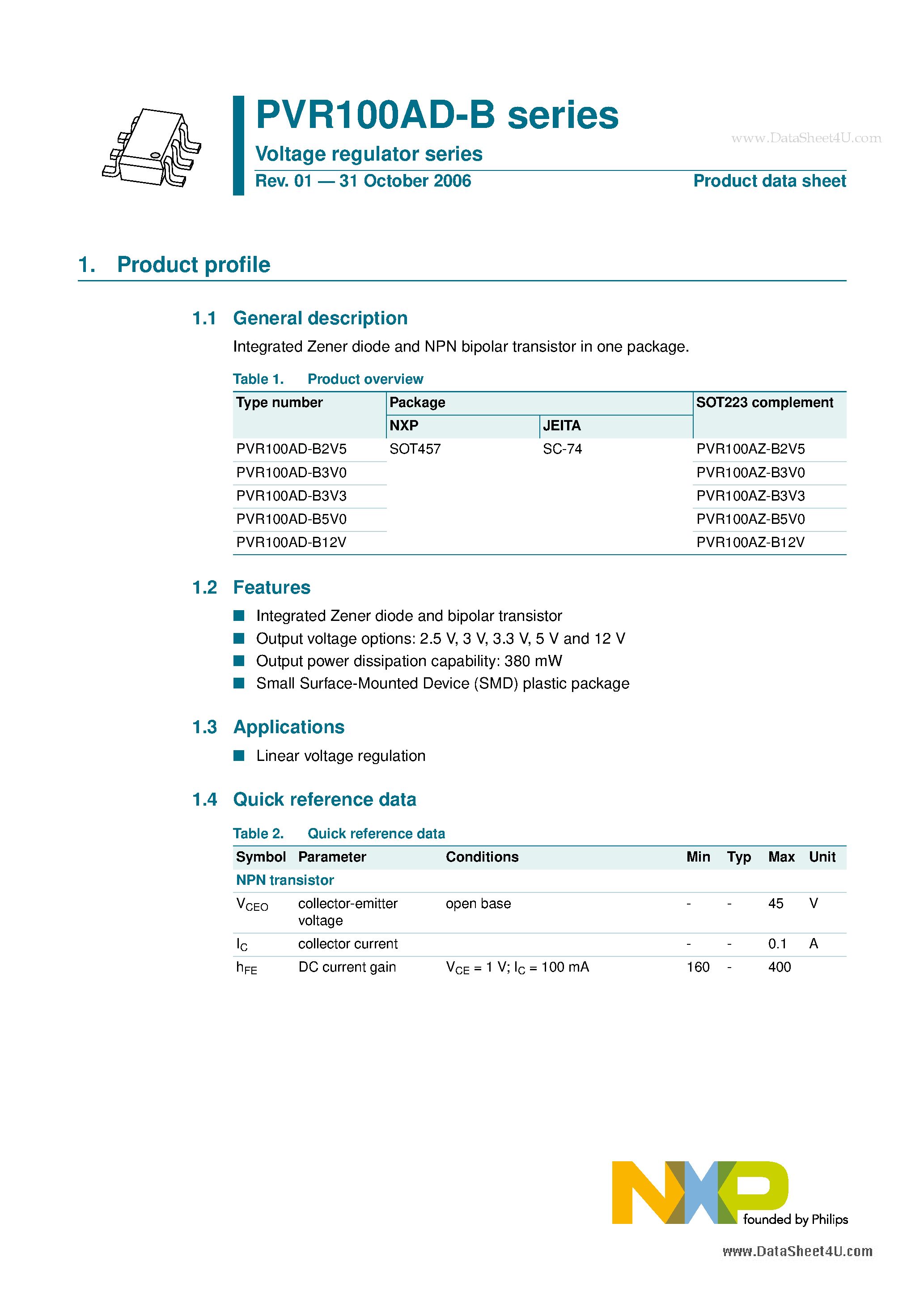 Datasheet PVR100AD-B - Voltage regulator series page 1